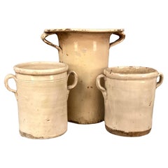 Antique Rare Set Of Three Italian Chiminea Pots