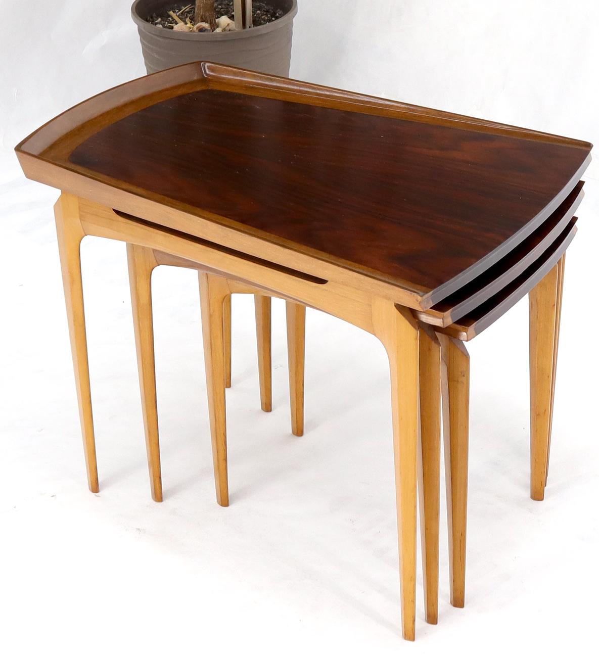 Rare Set of Three Nesting Table in Rosewood & Birch by Erno Fabry In Good Condition For Sale In Rockaway, NJ