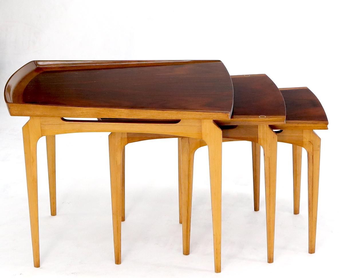 20th Century Rare Set of Three Nesting Table in Rosewood & Birch by Erno Fabry For Sale