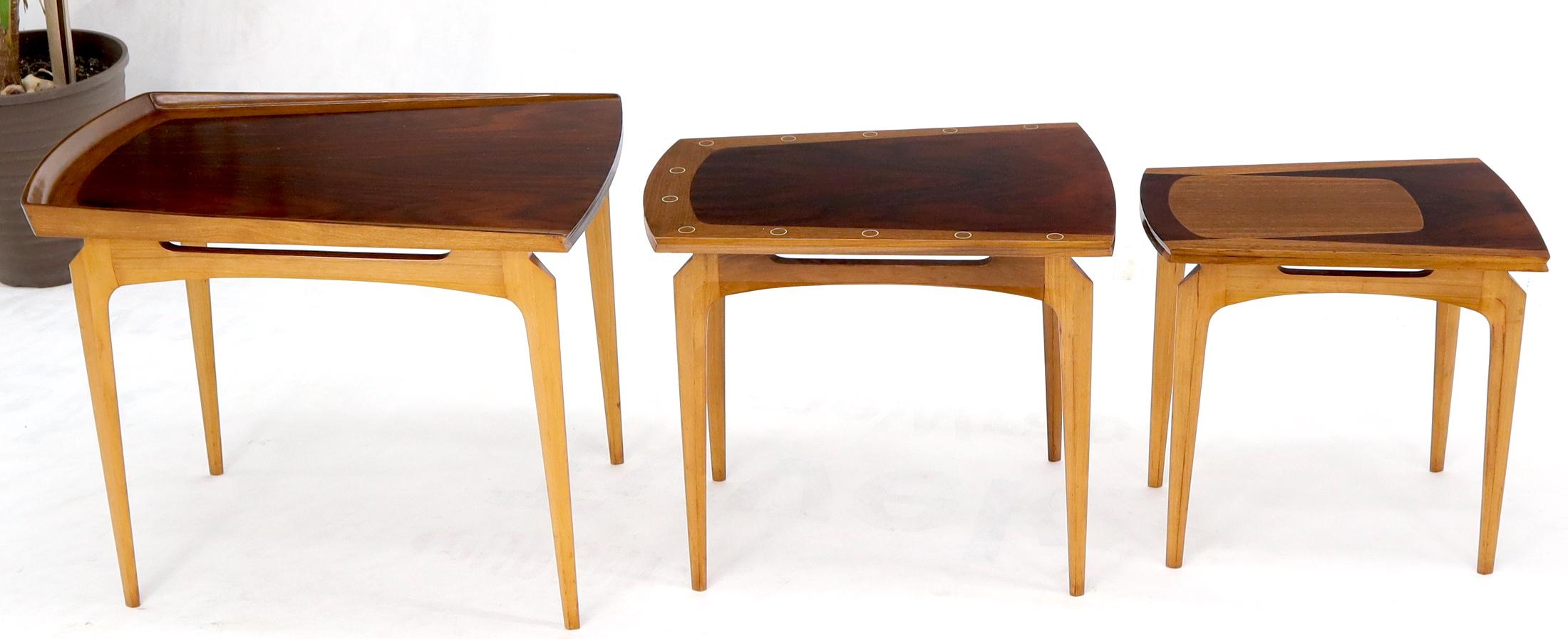 Rare Set of Three Nesting Table in Rosewood & Birch by Erno Fabry For Sale 1