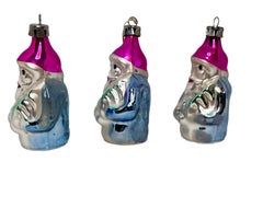 Rare Set of Three Santa Claus Mercury Glass Christmas Ornament Vintage, 1930s