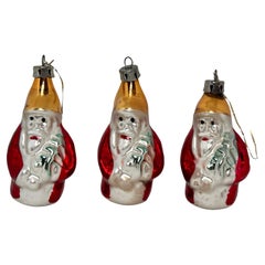 Rare Set of Three Santa Claus Mercury Glass Christmas Ornament Vintage, 1930s