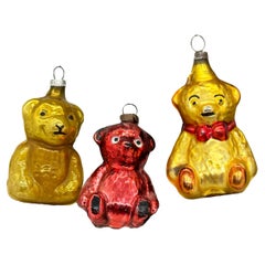 Rare Set of Three Teddy Bear Christmas Ornament Vintage, 1930s