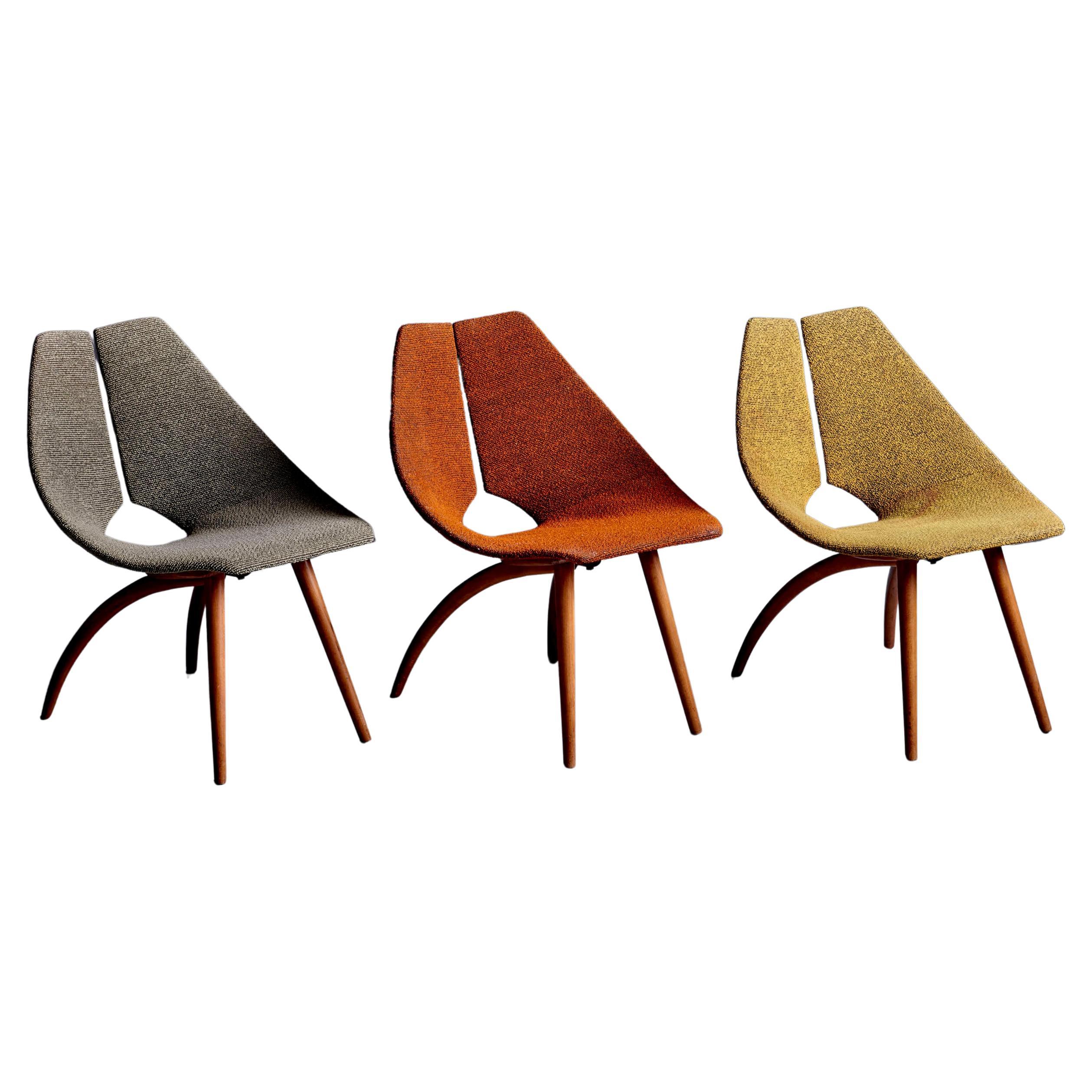 Rare Set of three upholstered early Ray Komai Plywood  Lounge Chairs US 1940s For Sale