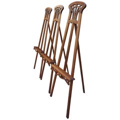 Rare Set of Three Wooden Arts and Crafts Painting Easels / Gallery Display Stand