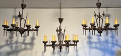 Rare Set of Three Wrought Iron Chandelier in the Gothic Style. Circa 1950