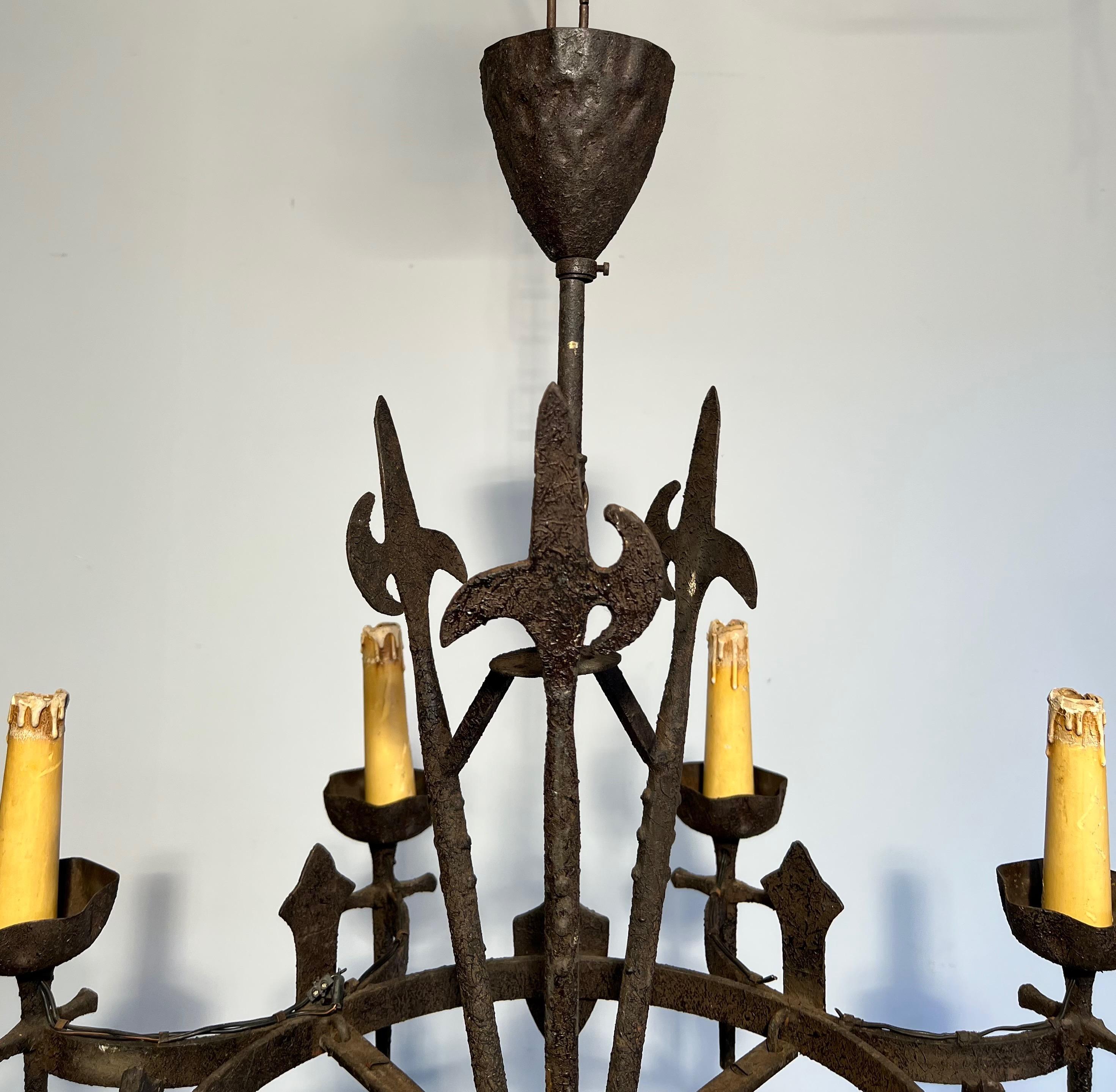 Rare Set of Three Wrought Iron Chandelier in the Gothic Style. Circa 1950 For Sale 4