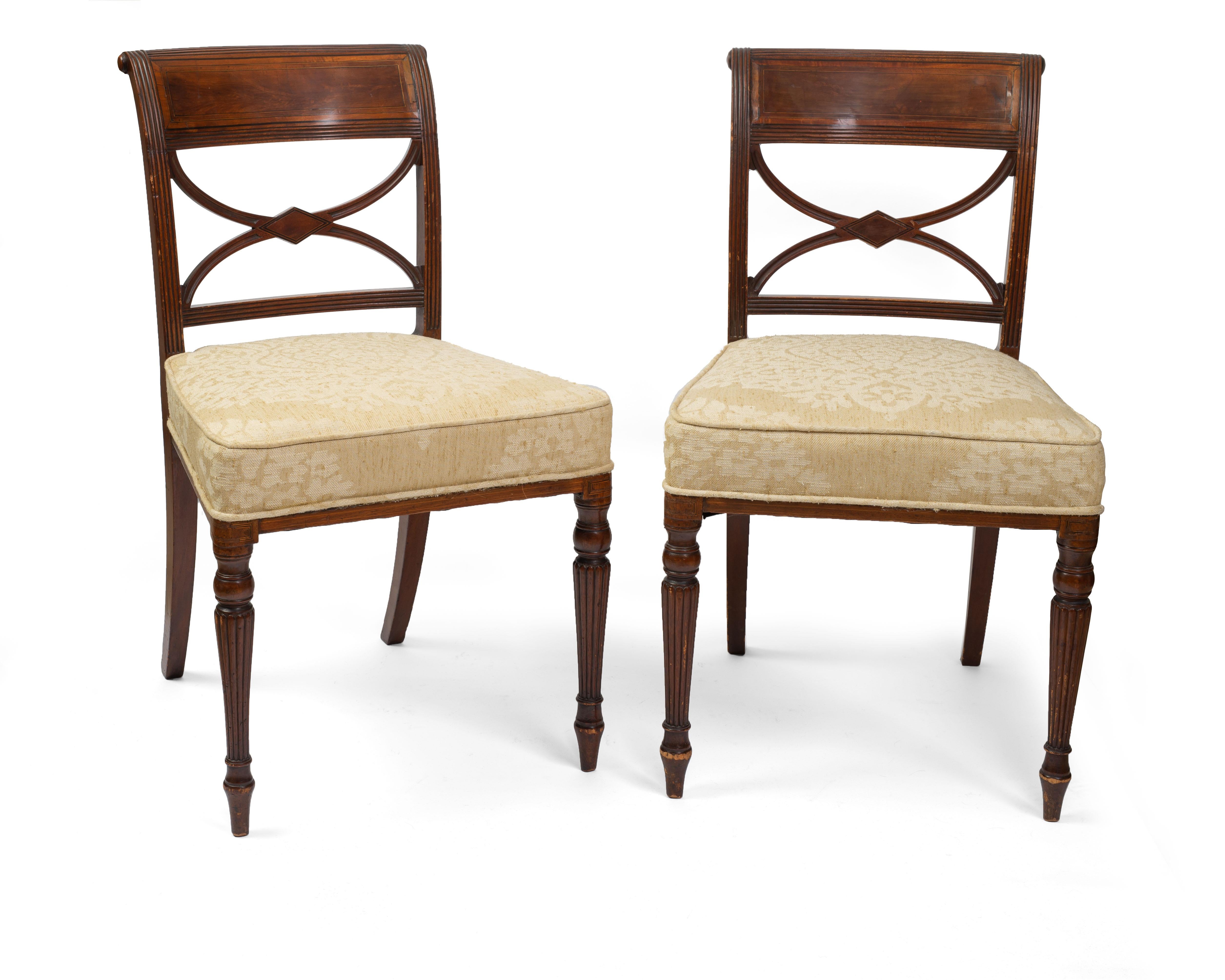 Rare Set of Twelve (12) Inlaid Mahogany Regency Dining Chairs In Good Condition In Kittery Point, ME