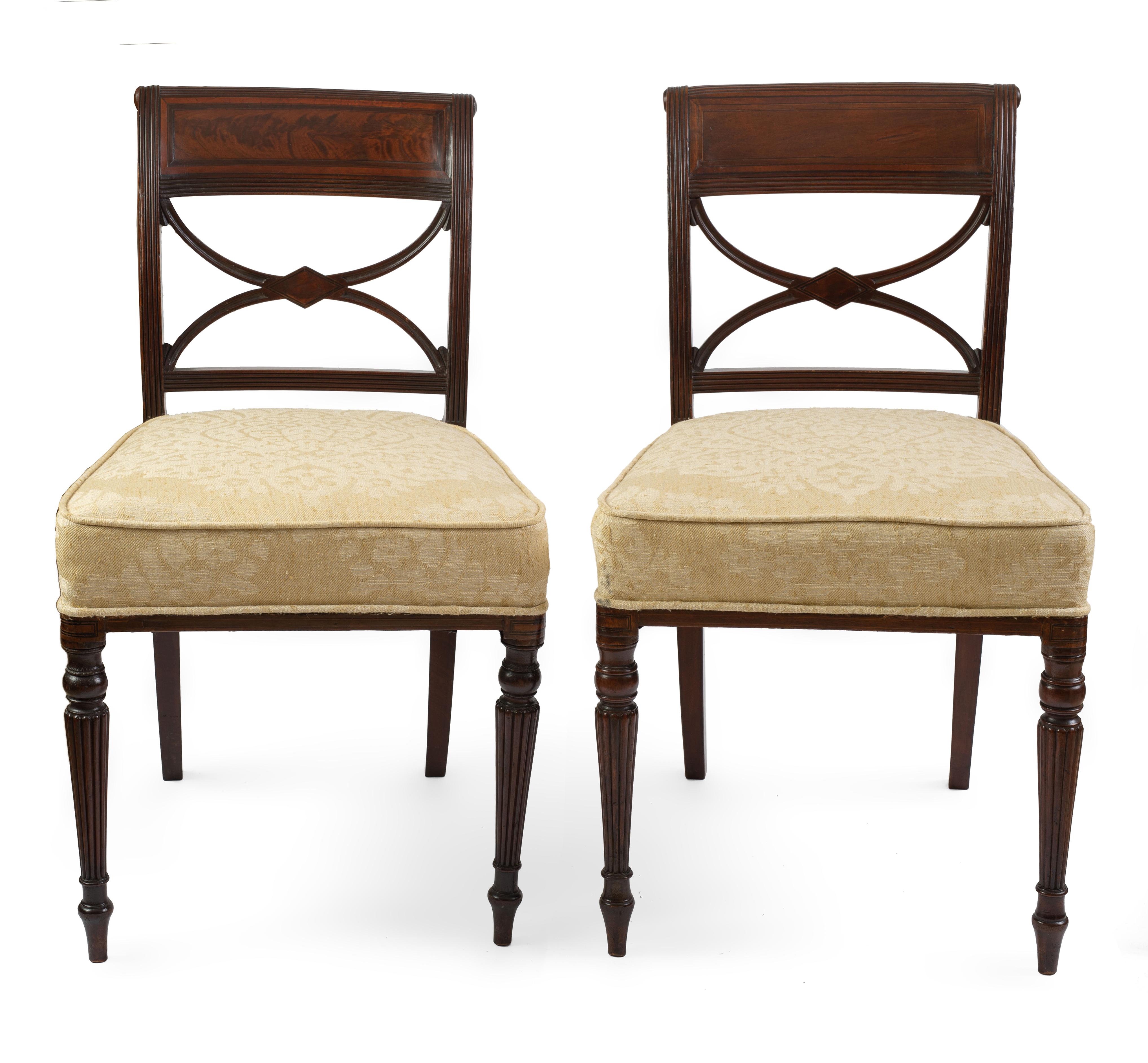 19th Century Rare Set of Twelve (12) Inlaid Mahogany Regency Dining Chairs