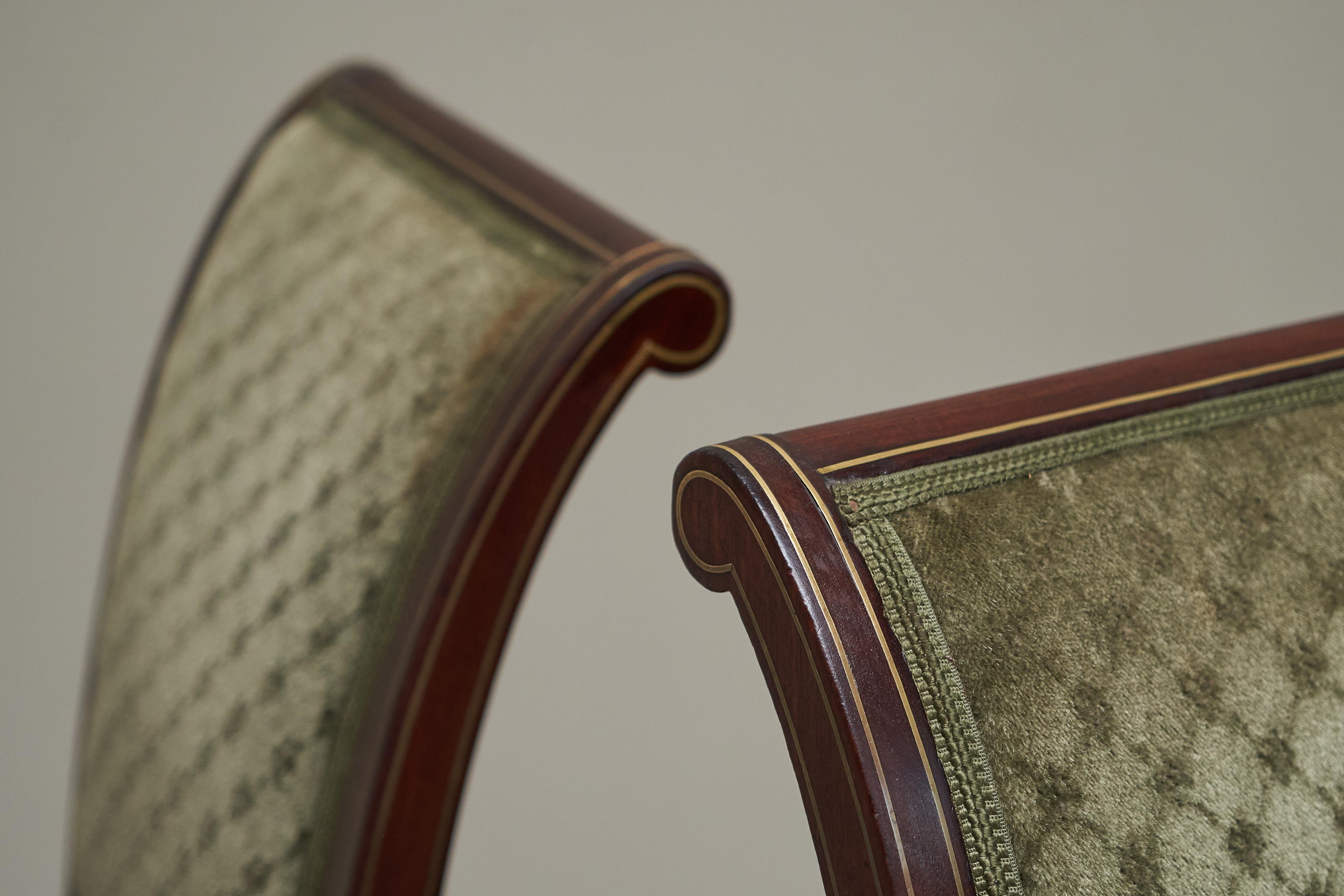 Rare Set of Twelve 19th Century Empire Chairs in Mahogany, Brass and Velvet For Sale 6