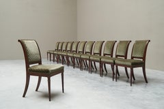 Rare Set of Twelve 19th Century Empire Chairs in Mahogany, Brass and Velvet