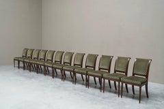 Rare Set of Twelve 19th Century Empire Chairs in Mahogany, Brass and Velvet