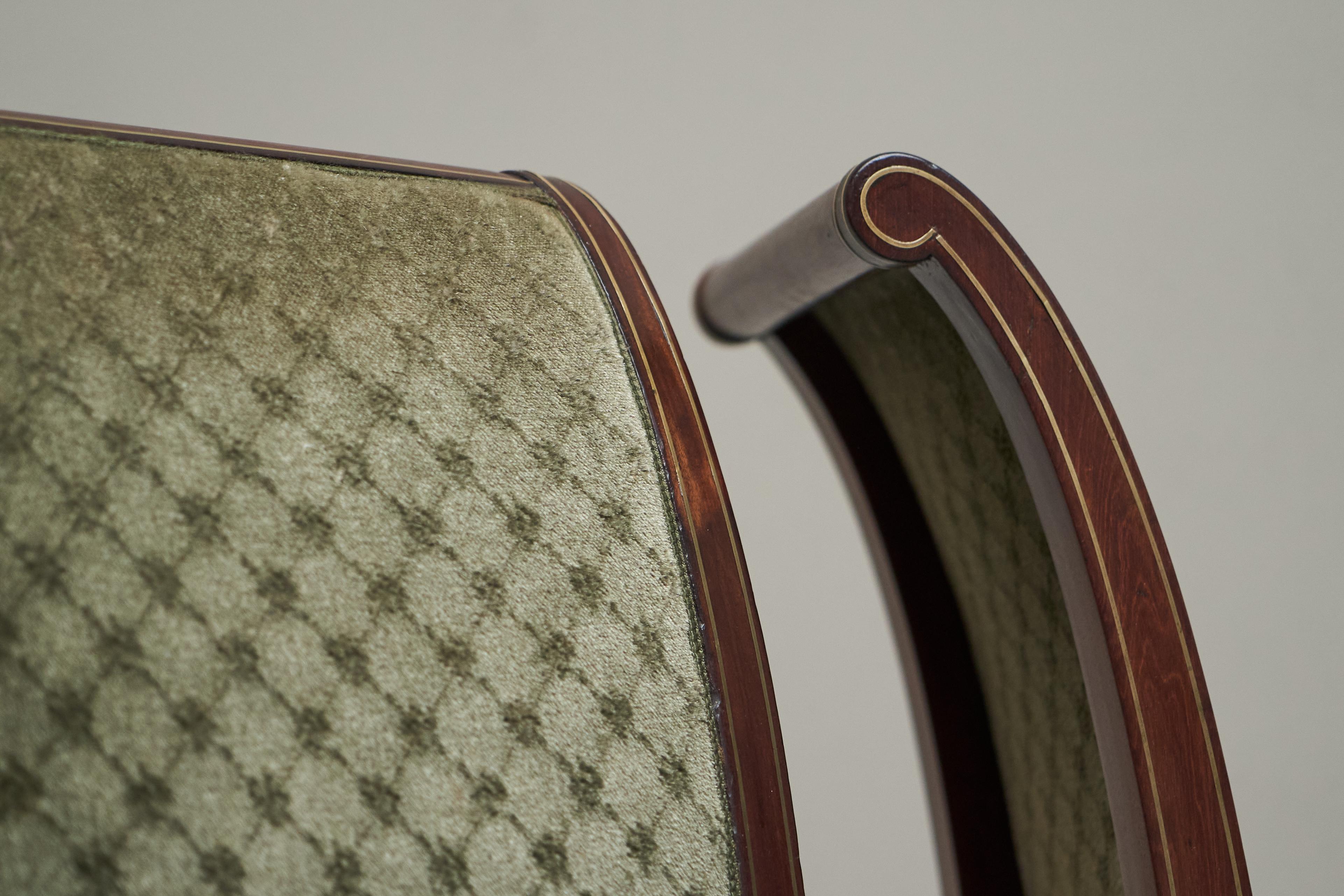Rare Set of Twelve 19th Century Empire Chairs in Mahogany, Brass and Velvet For Sale 2