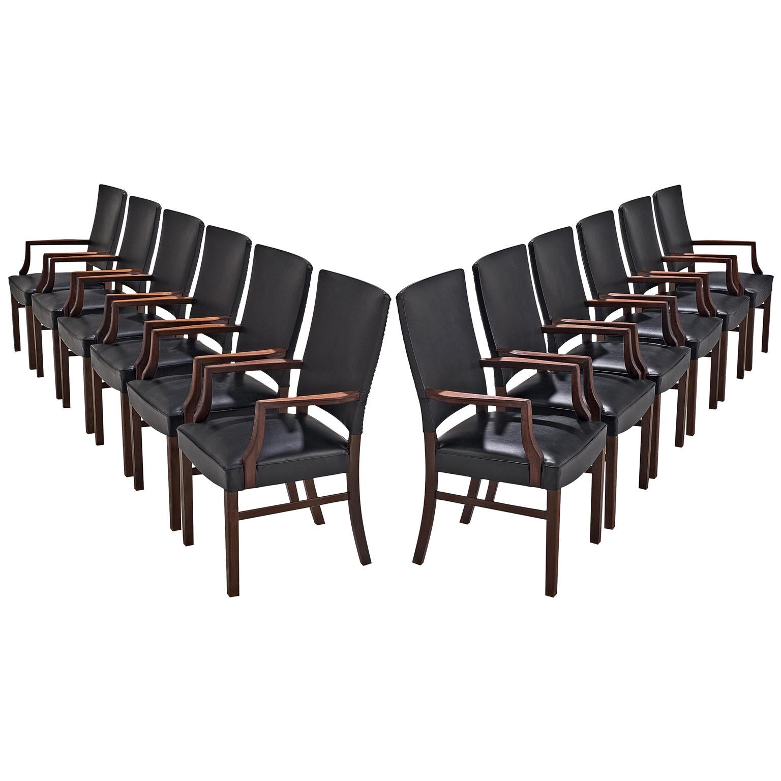 Rare Set of Twelve Danish High Back Solid Rosewood Dining Chairs