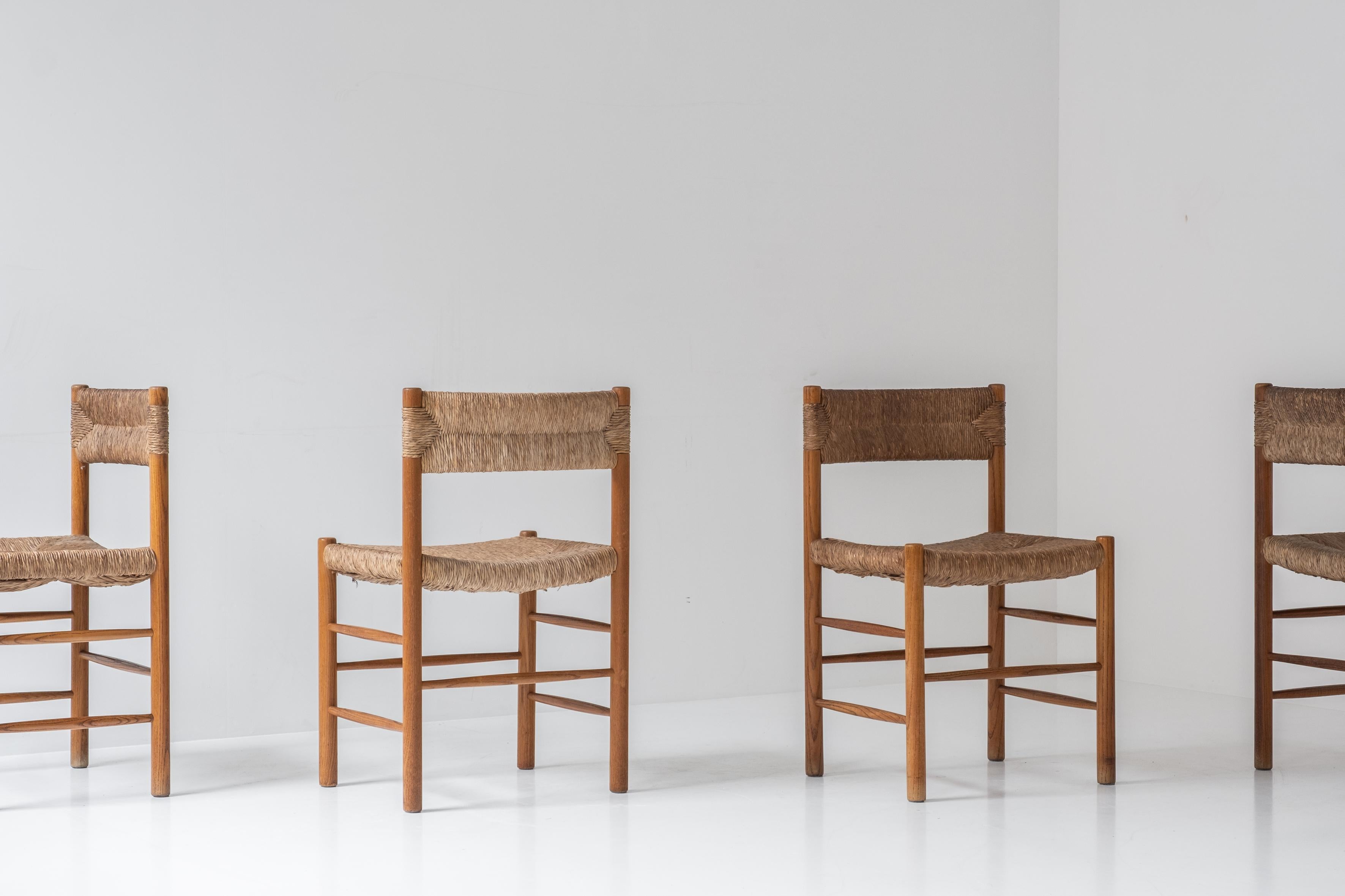 Mid-Century Modern Rare set of twelve ‘Dordogne’ chairs by Charlotte Perriand for Sentou, 1960s