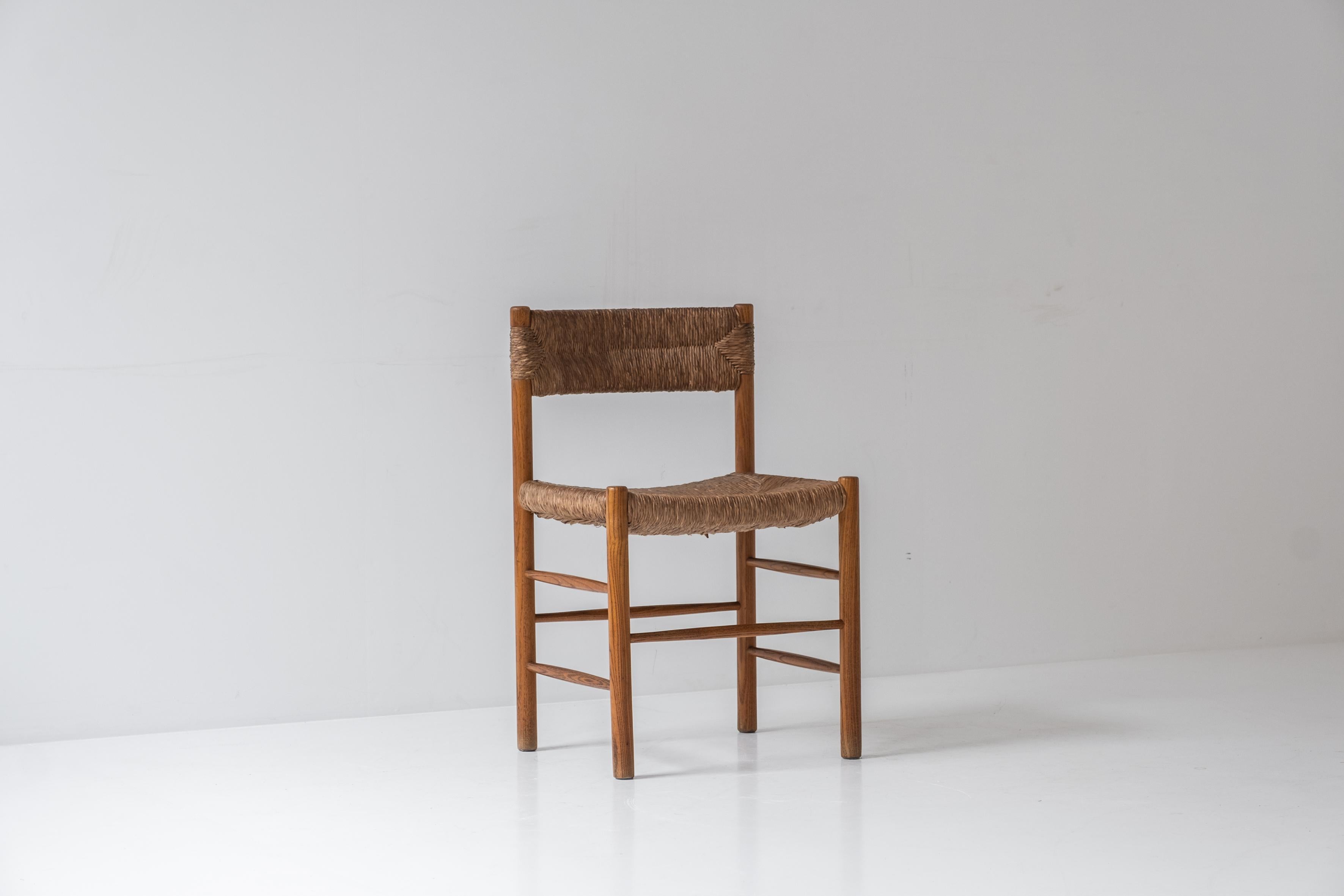 Straw Rare set of twelve ‘Dordogne’ chairs by Charlotte Perriand for Sentou, 1960s