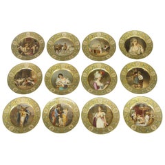 Raro set di dodici piatti da collezione in porcellana tedesca di Dresden della fine del XIX secolo
