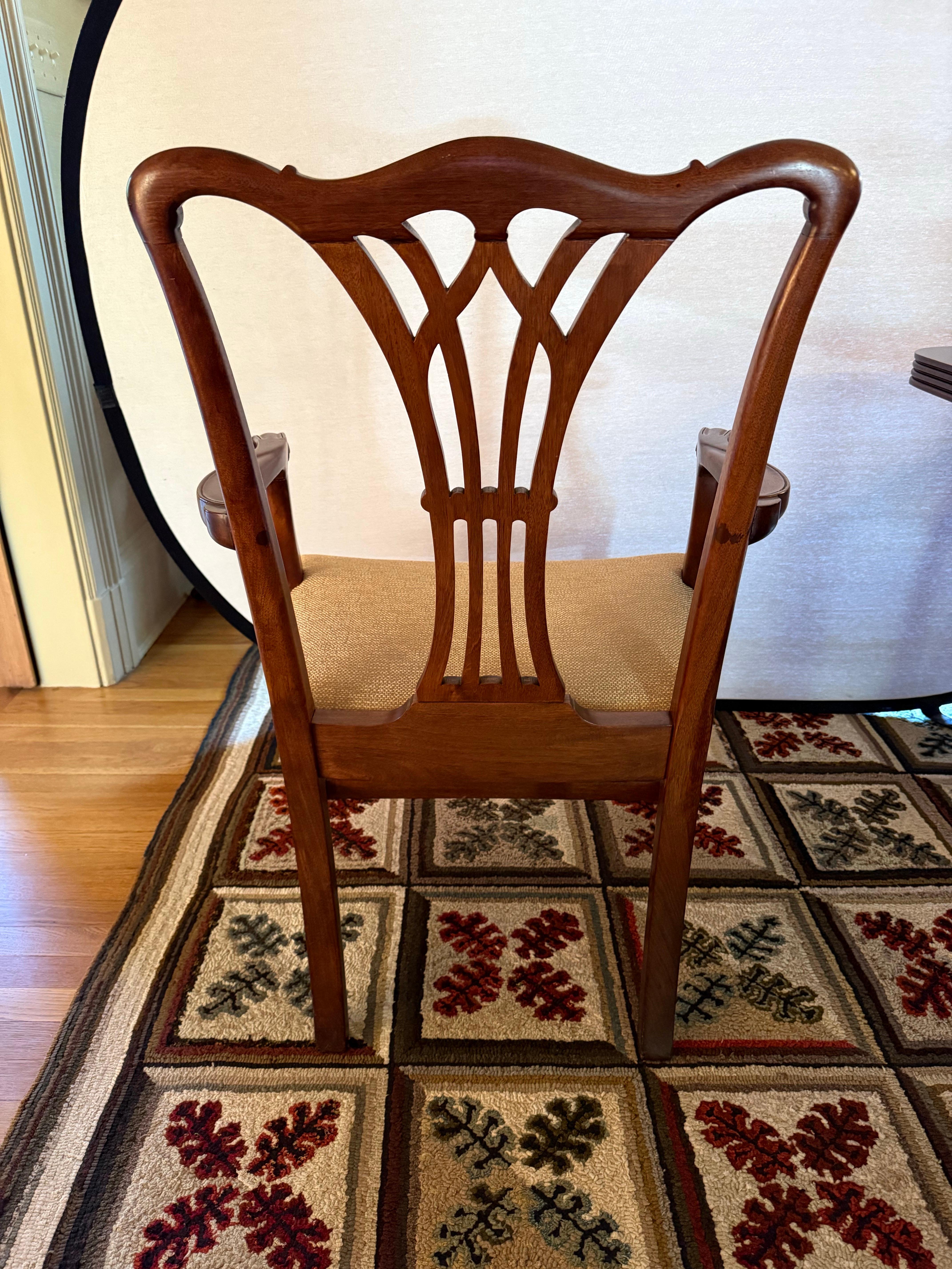 Chippendale Rare Set of Twelve Mahogany Signed Federal Reserve Bank Dining Room Arm Chairs For Sale