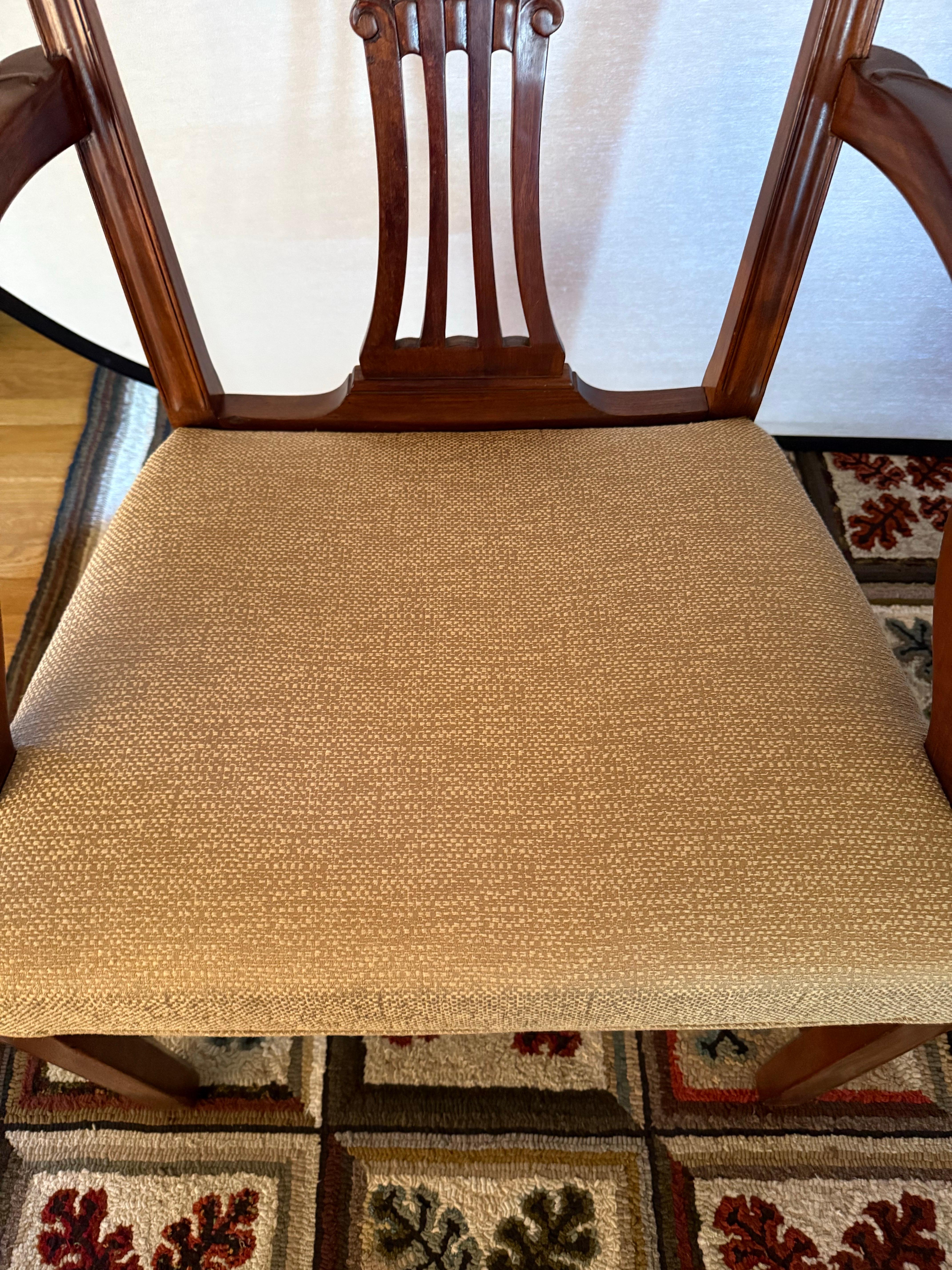 American Rare Set of Twelve Mahogany Signed Federal Reserve Bank Dining Room Arm Chairs For Sale