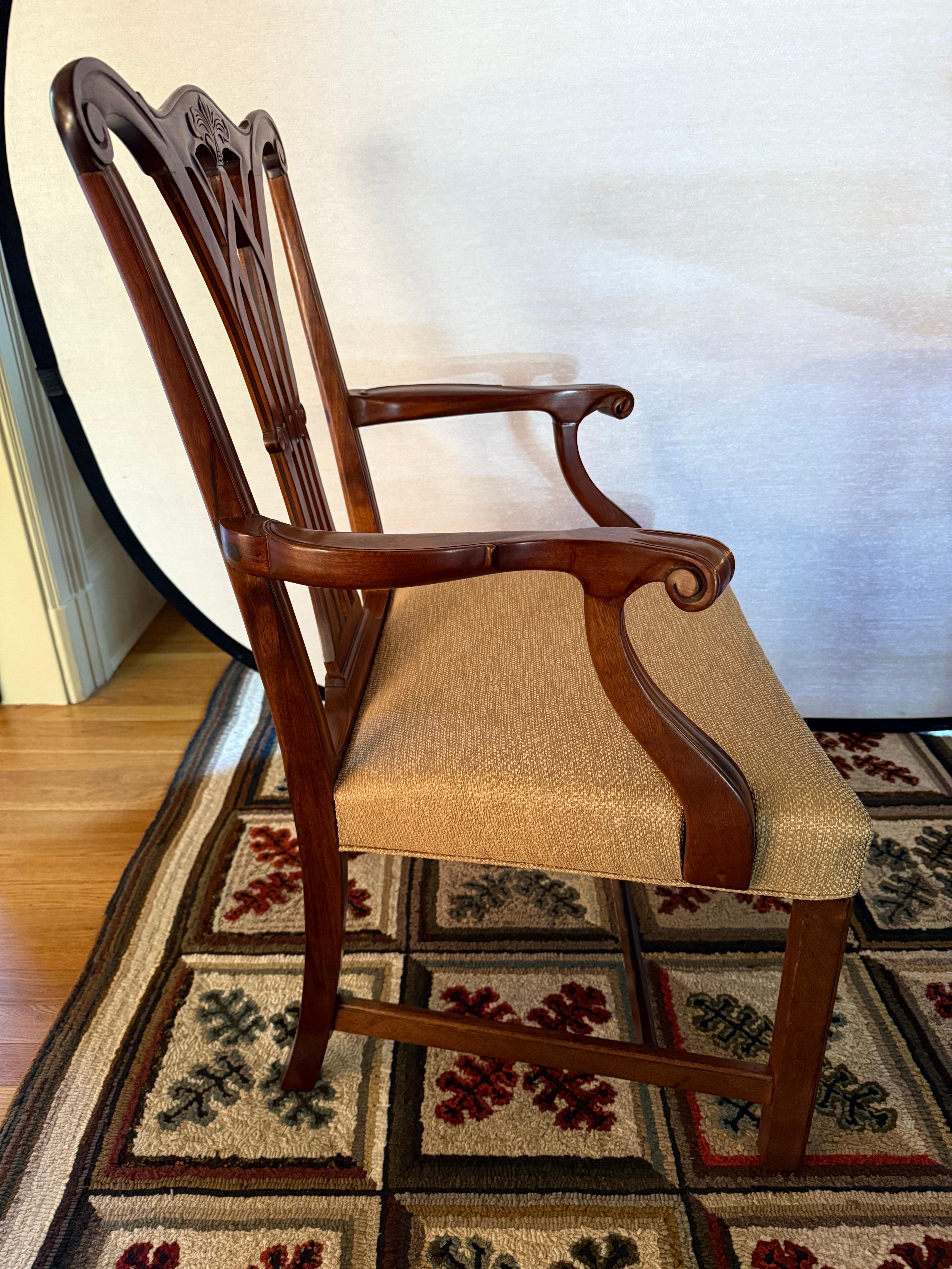 Fabric Rare Set of Twelve Mahogany Signed Federal Reserve Bank Dining Room Arm Chairs For Sale