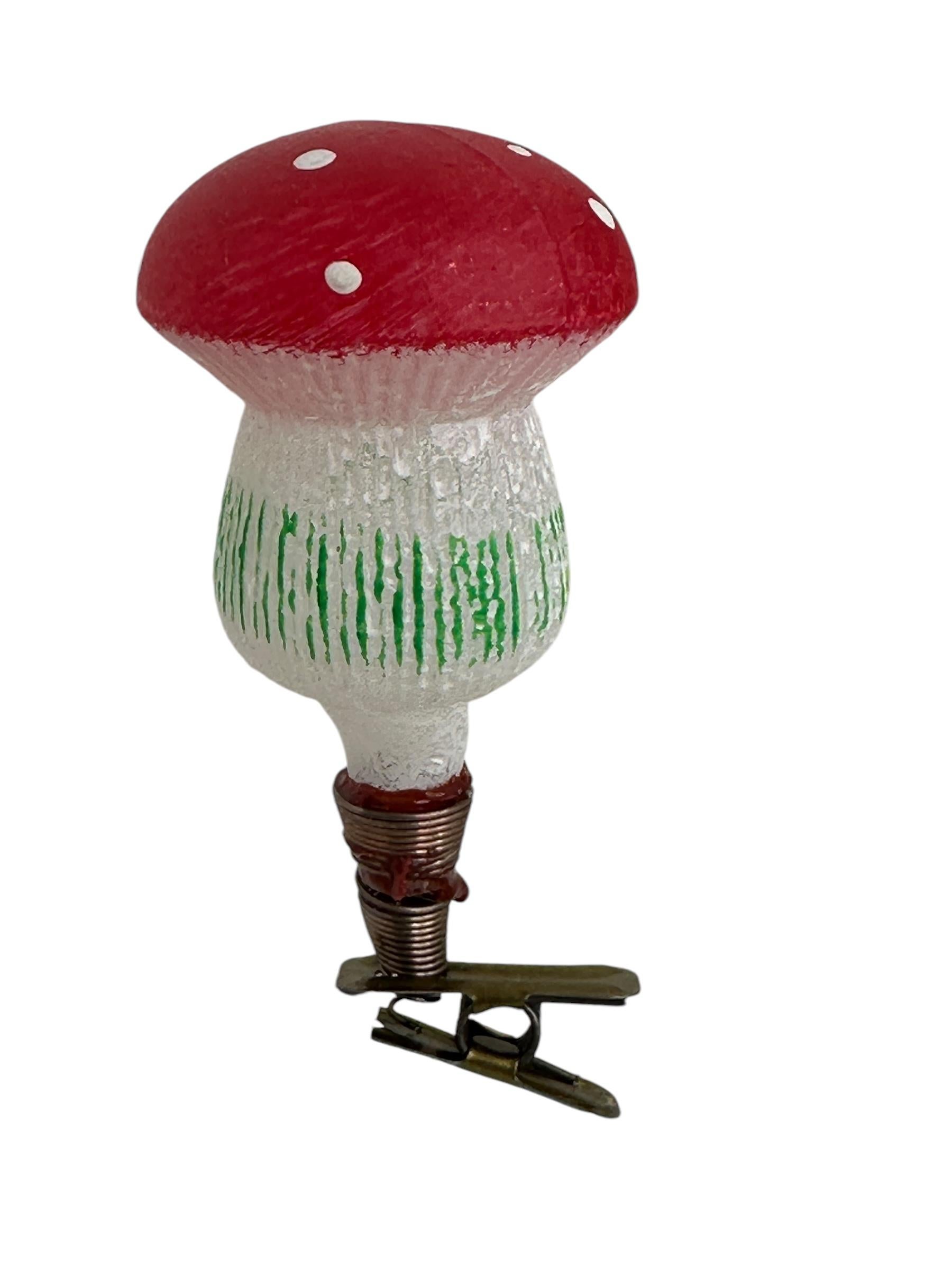 Folk Art Rare Set of Twelve Mushroom Clip-On Christmas Ornaments Vintage, German, 1940s For Sale