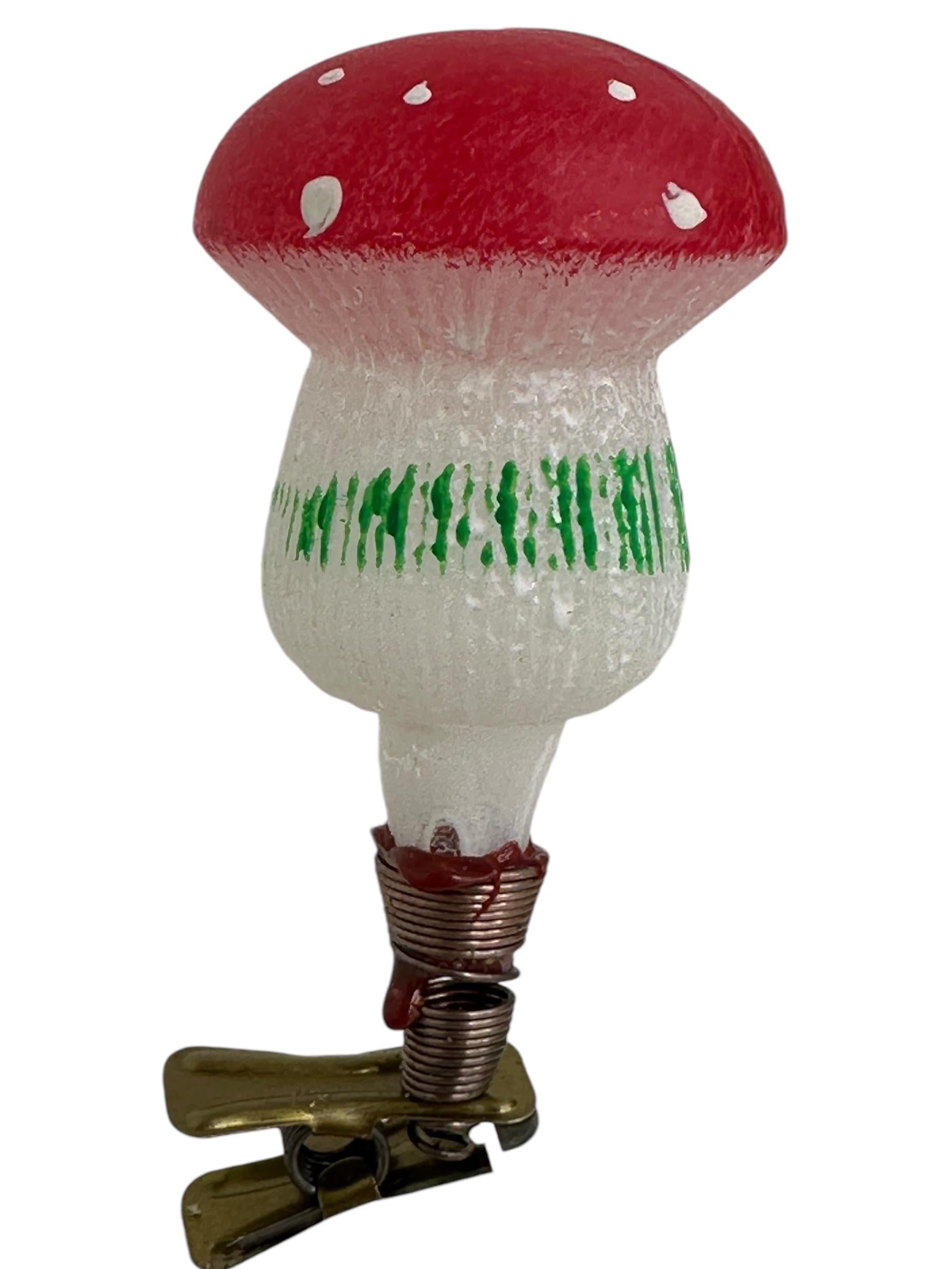 Mid-20th Century Rare Set of Twelve Mushroom Clip-On Christmas Ornaments Vintage, German, 1940s For Sale