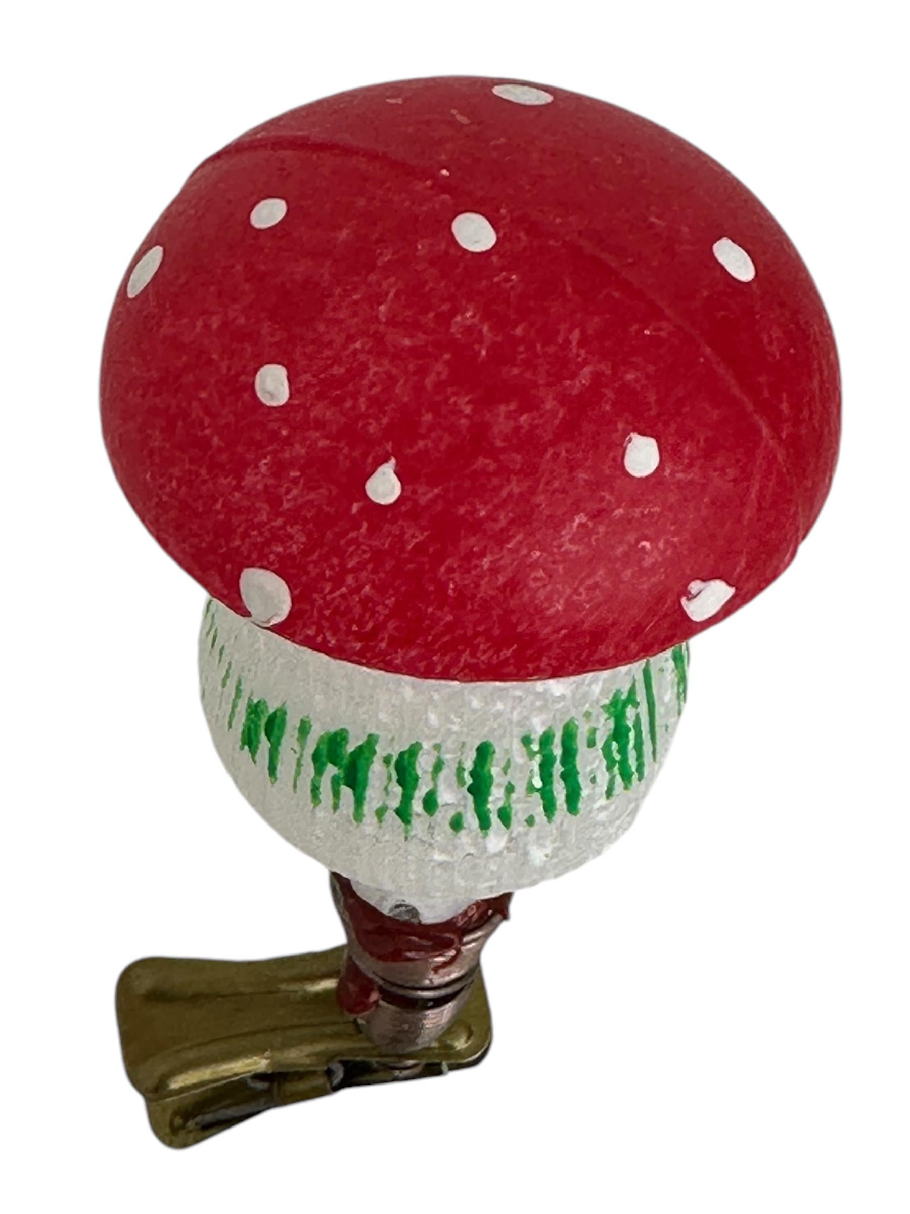 Glass Rare Set of Twelve Mushroom Clip-On Christmas Ornaments Vintage, German, 1940s For Sale