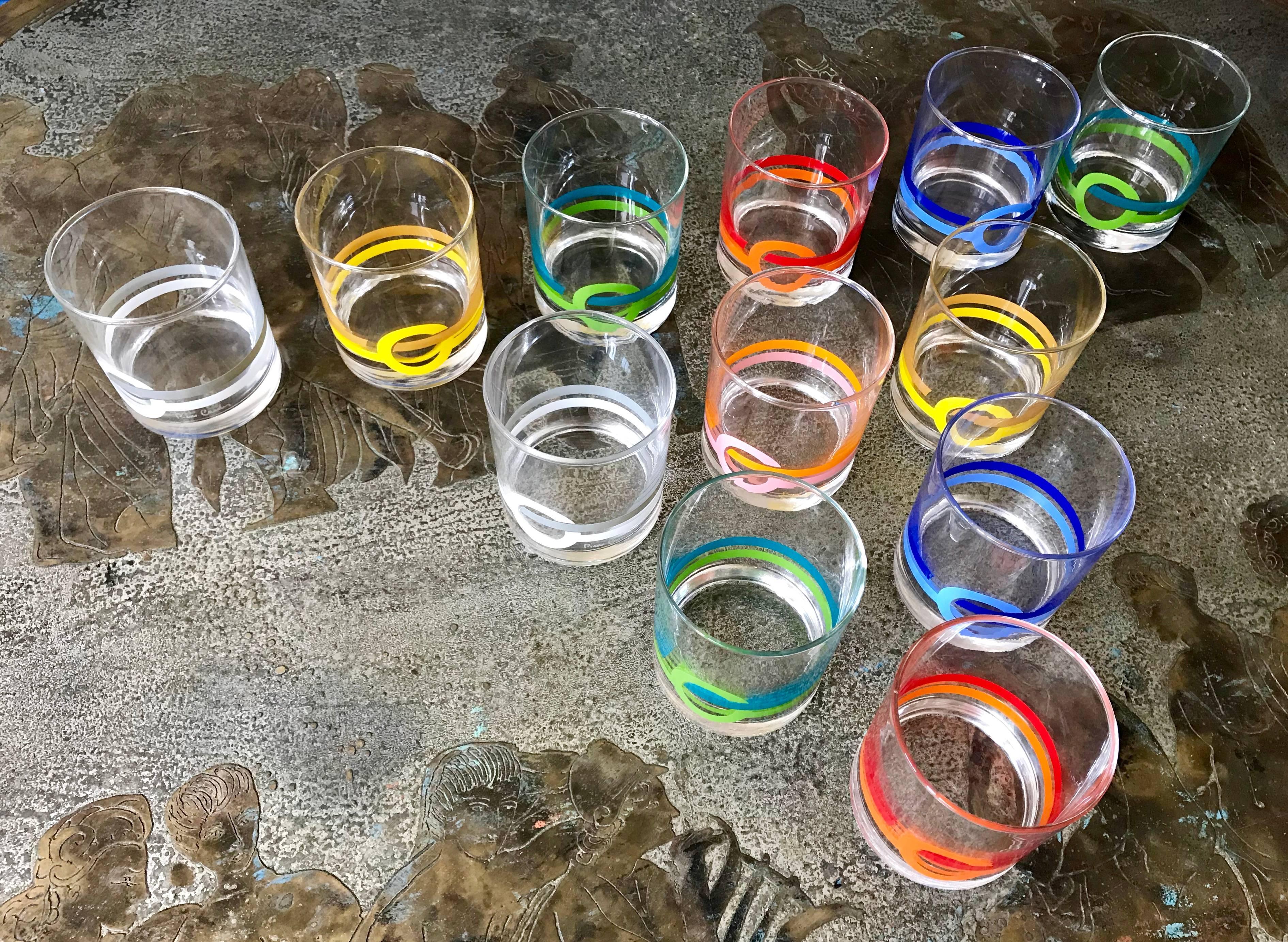 Rare Set of 12 Pierre Cardin Modern Cocktail Glasses, 