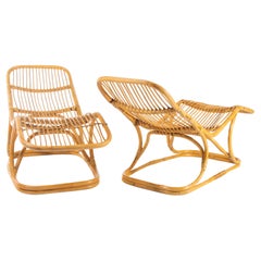 Pair of Rattan Chaise Lounge Chairs Tito Agnoli for Pierantonio Bonacina, c 1963
