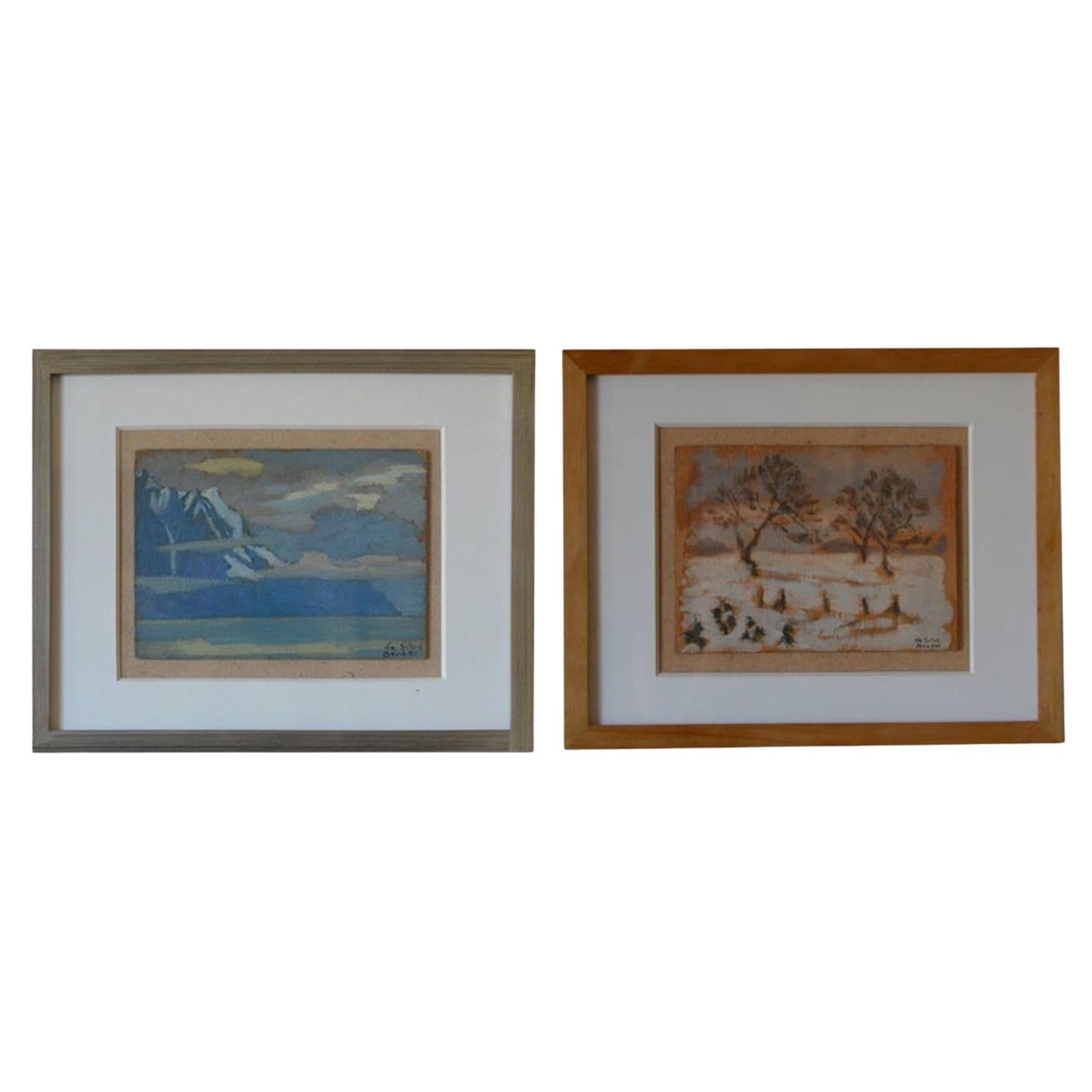 Rare Set of Two Framed Oil Paintings by Ivan da Silva Bruhns For Sale