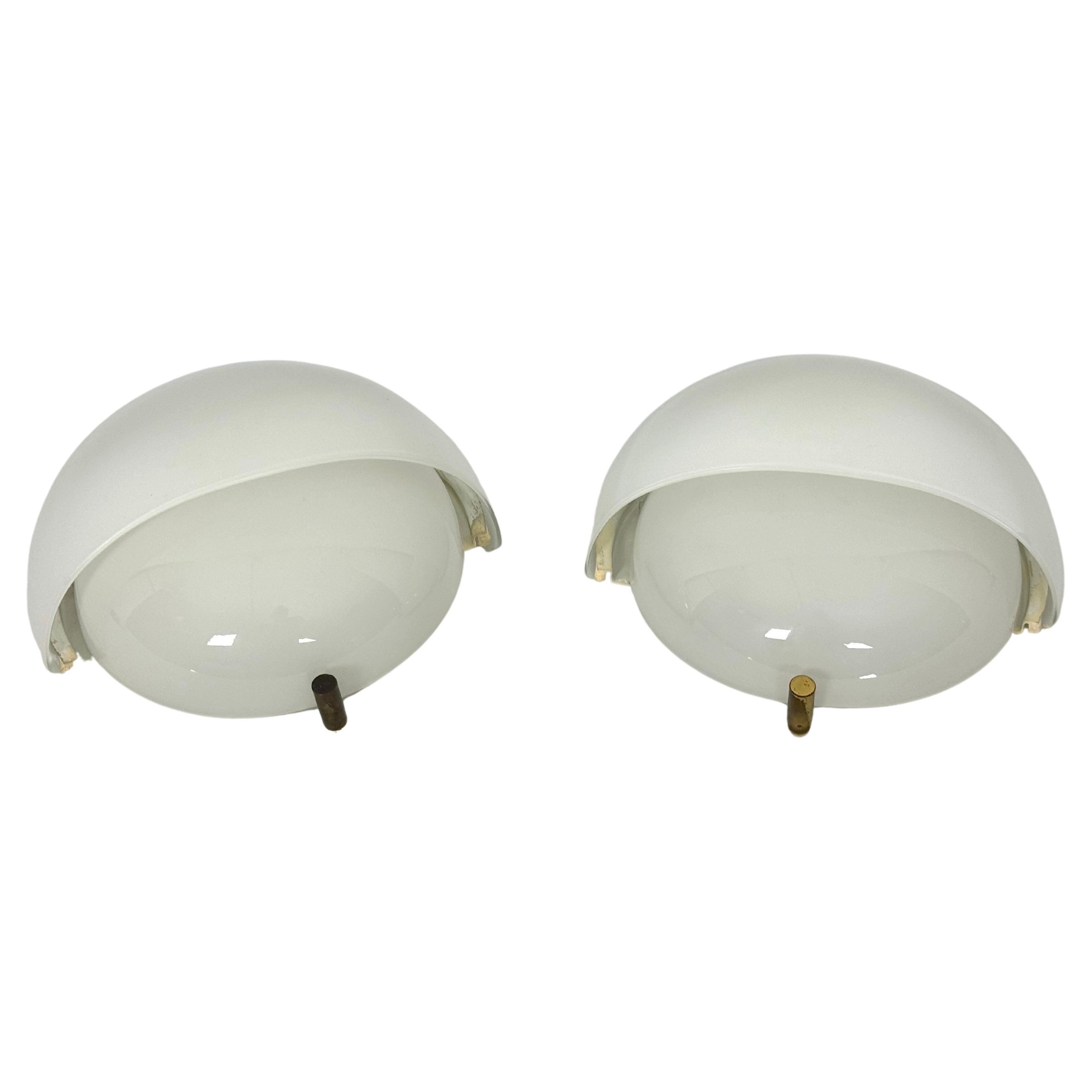 Rare Set of two Glass and brass Mania sconces by Vico Magistretti for Artemide. 