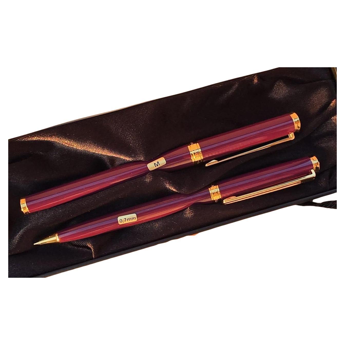 Rare Set Of Two Montblanc Noblesse Oblige Red GT Fountain Pen And Mechanical Pen