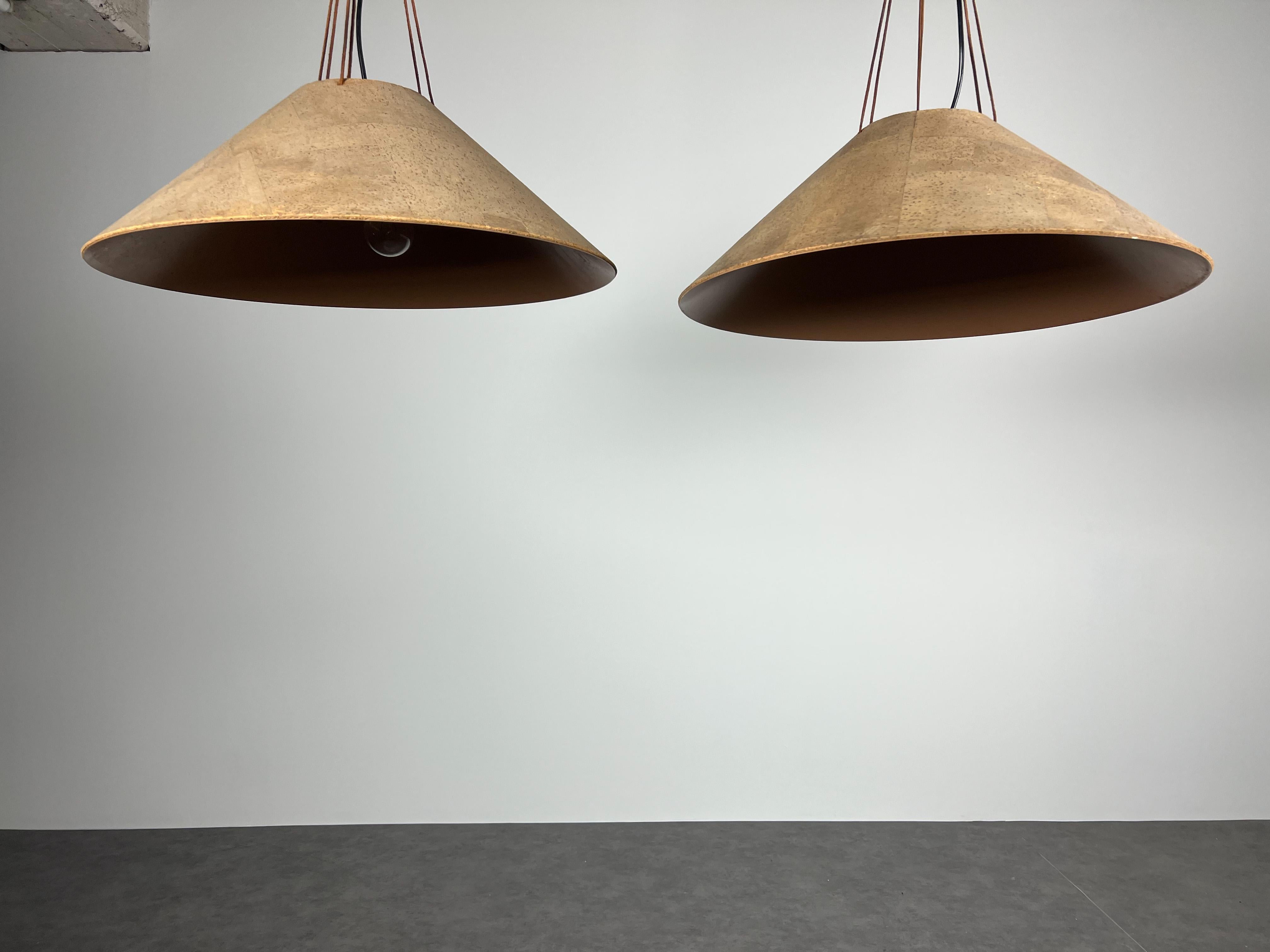 Mid-Century Modern Rare Set of Two Pendant Lamps Zanotl in Cork by Wilhelm Zannoth for Ingo Maurer