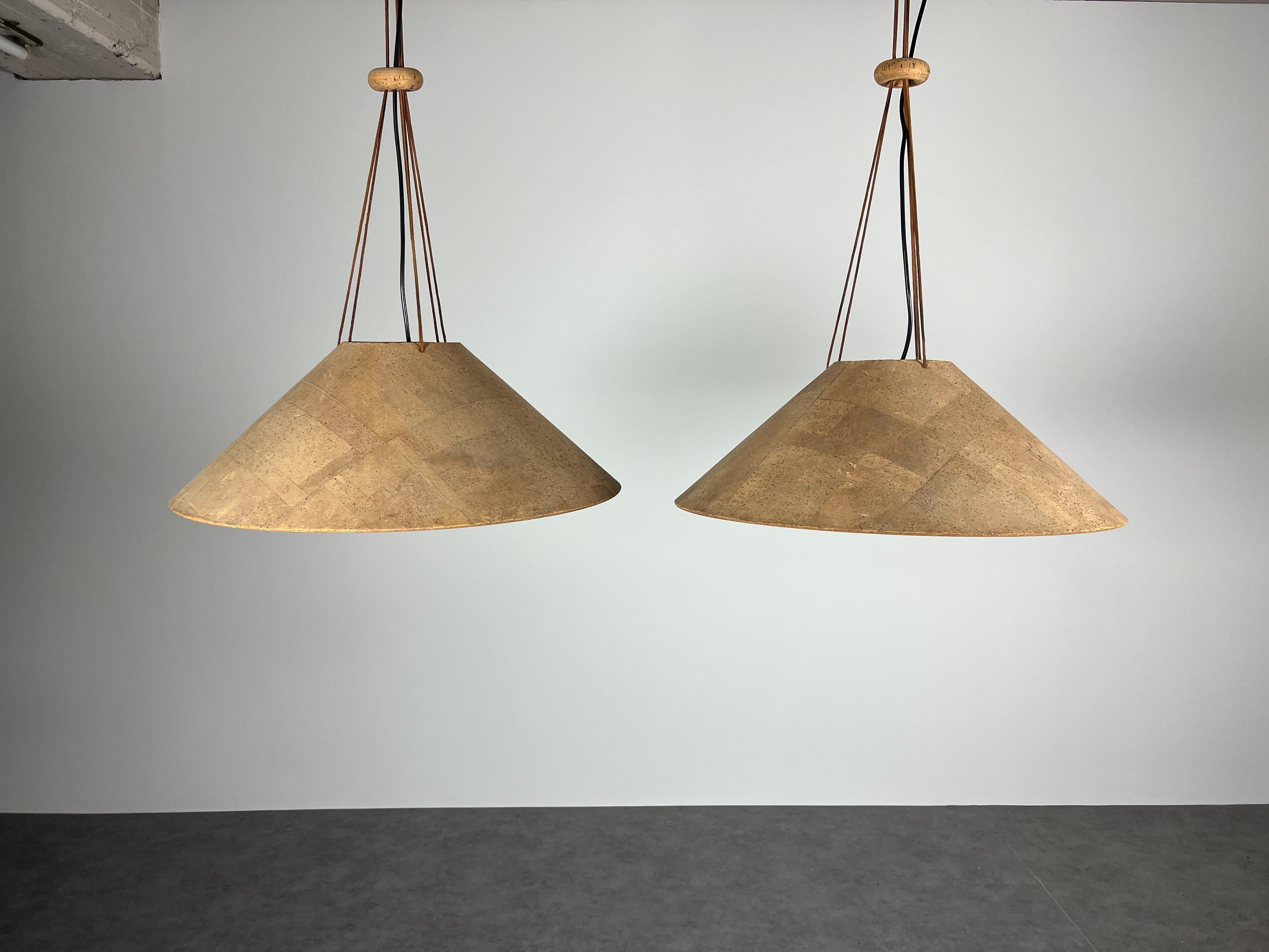 German Rare Set of Two Pendant Lamps Zanotl in Cork by Wilhelm Zannoth for Ingo Maurer