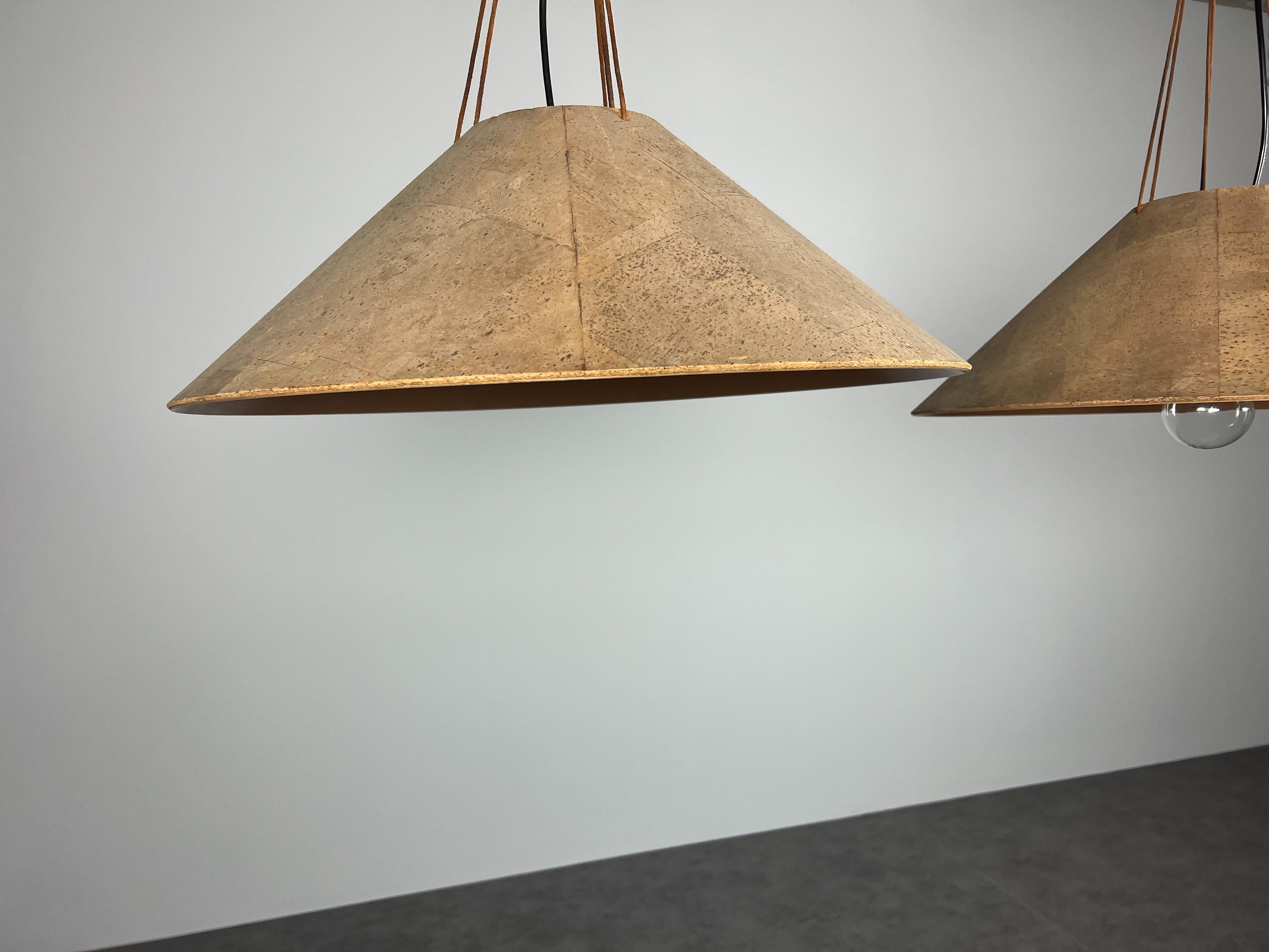 Rare Set of Two Pendant Lamps Zanotl in Cork by Wilhelm Zannoth for Ingo Maurer In Good Condition In Münster, DE