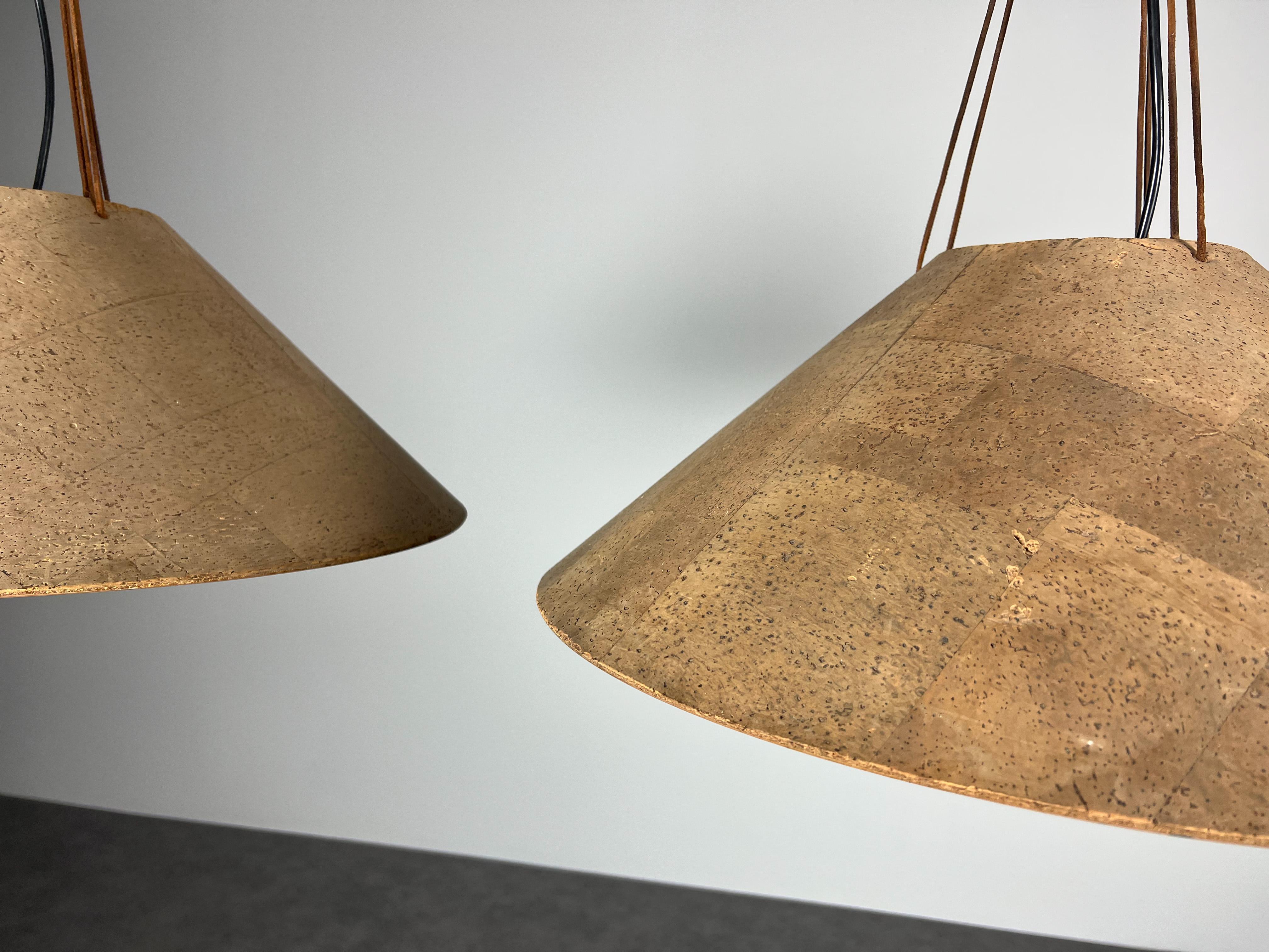 Late 20th Century Rare Set of Two Pendant Lamps Zanotl in Cork by Wilhelm Zannoth for Ingo Maurer