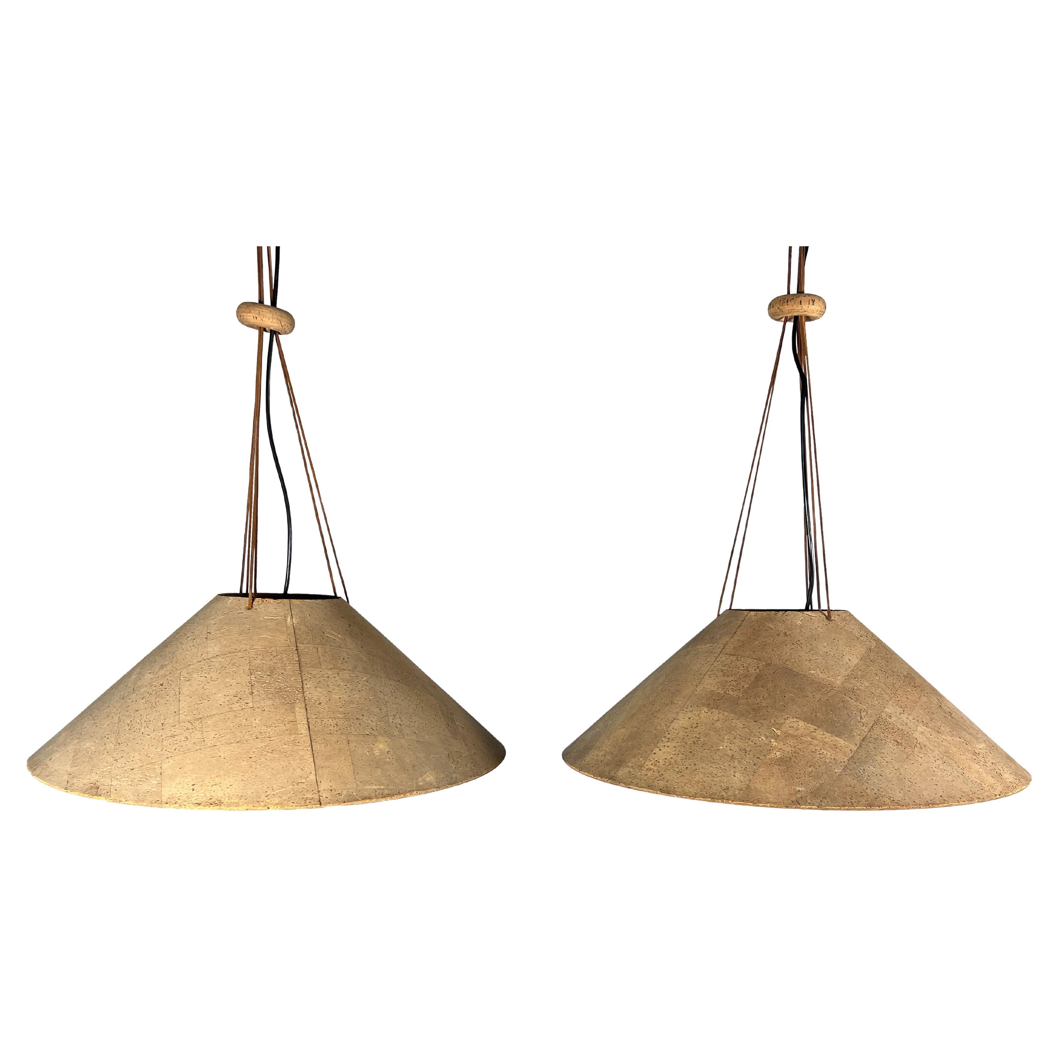 Rare Set of Two Pendant Lamps Zanotl in Cork by Wilhelm Zannoth for Ingo Maurer