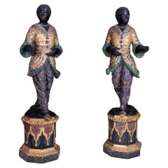 Rare Set of Venetian 18th Century Painted and Gilt Standing Statues
