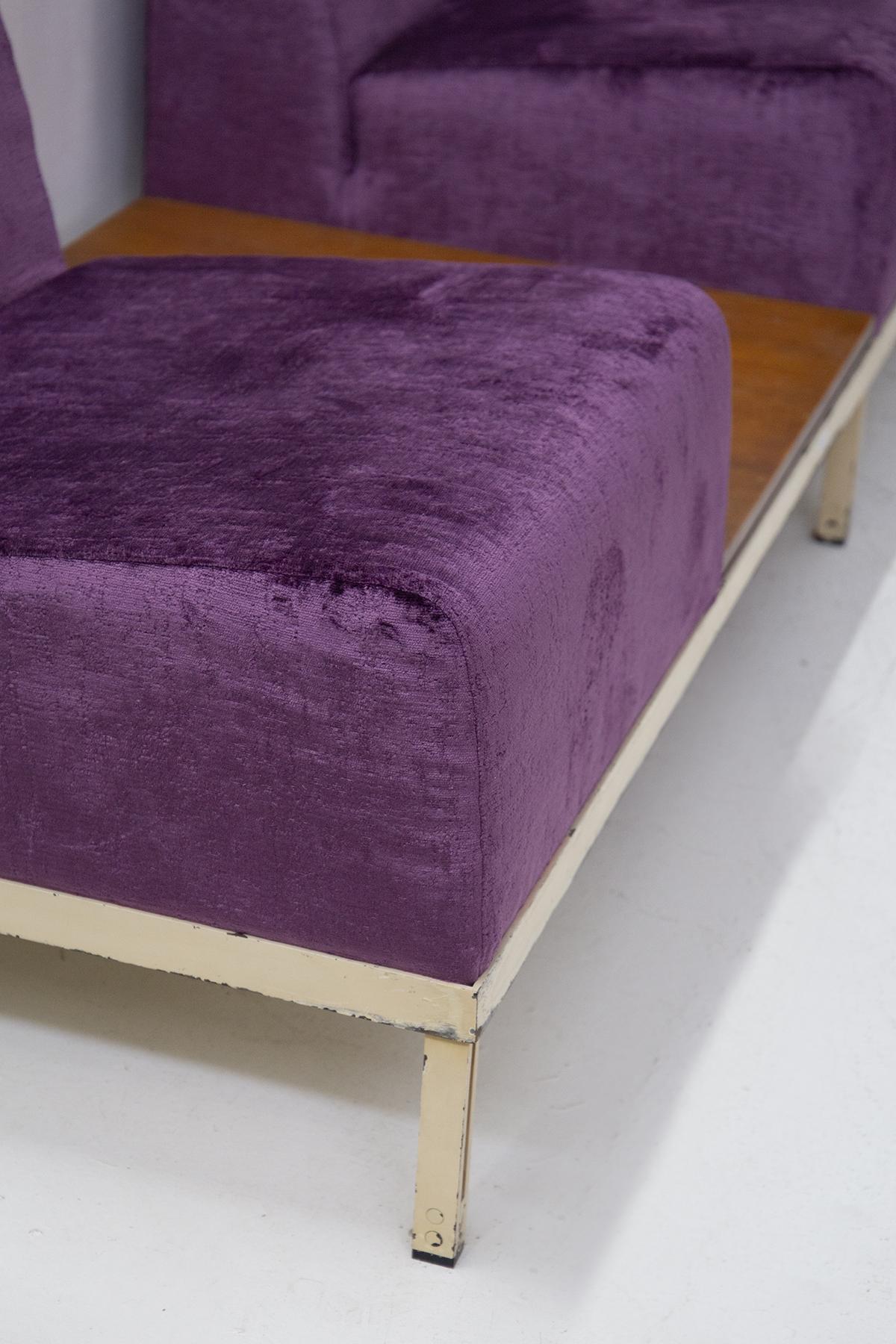 Rare Set of Vintage Sofas by Gianfranco Frattini in Purple Velvet For Sale 1