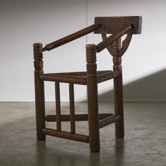 Rare Set of Walnut Wood Table, Bench, Chairs by Karoly Lingel
