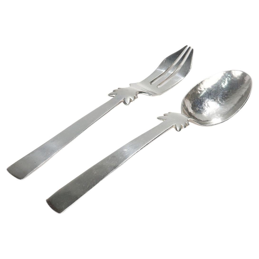 Rare Set of William Spratling Sterling Silver Fork & Spoon Salad Servers For Sale