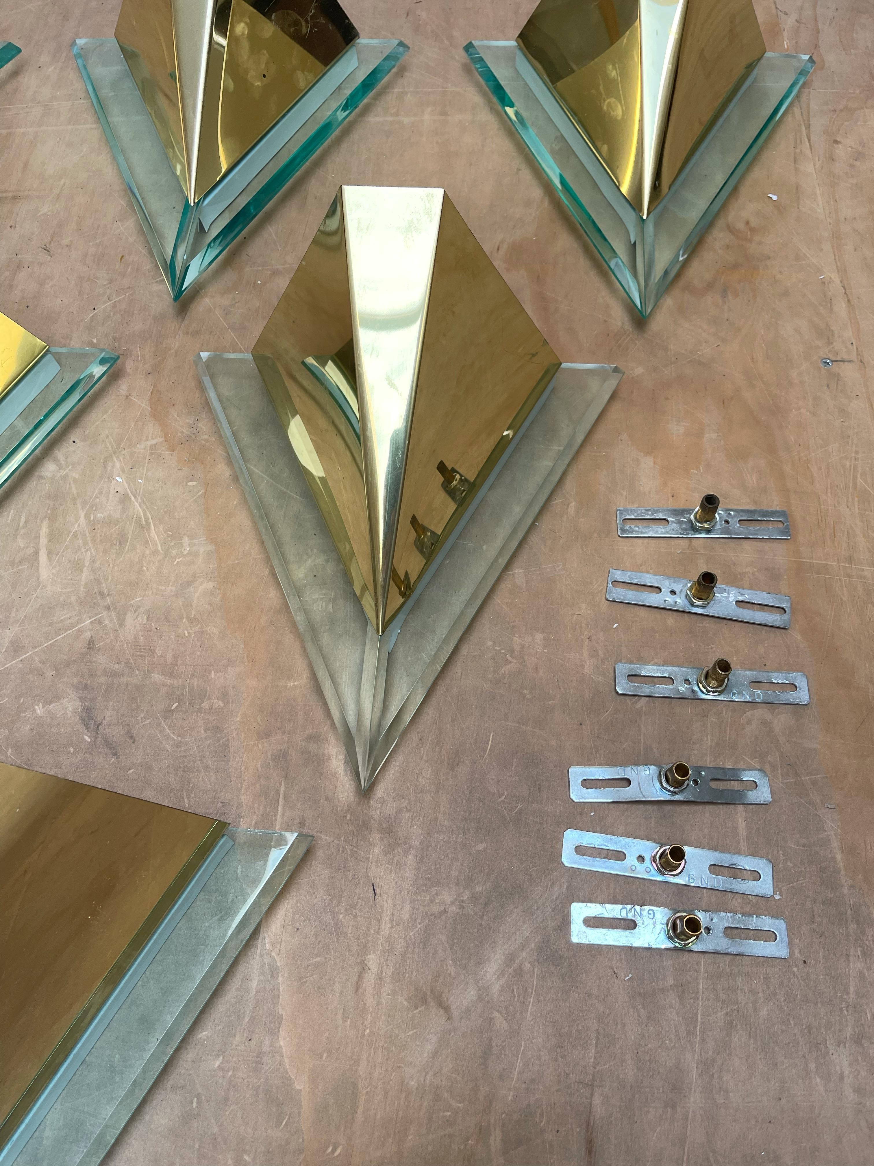 Rare Set or Group of Six Mid-Century Modern Era, Brass and Lucite Wall Sconces 4