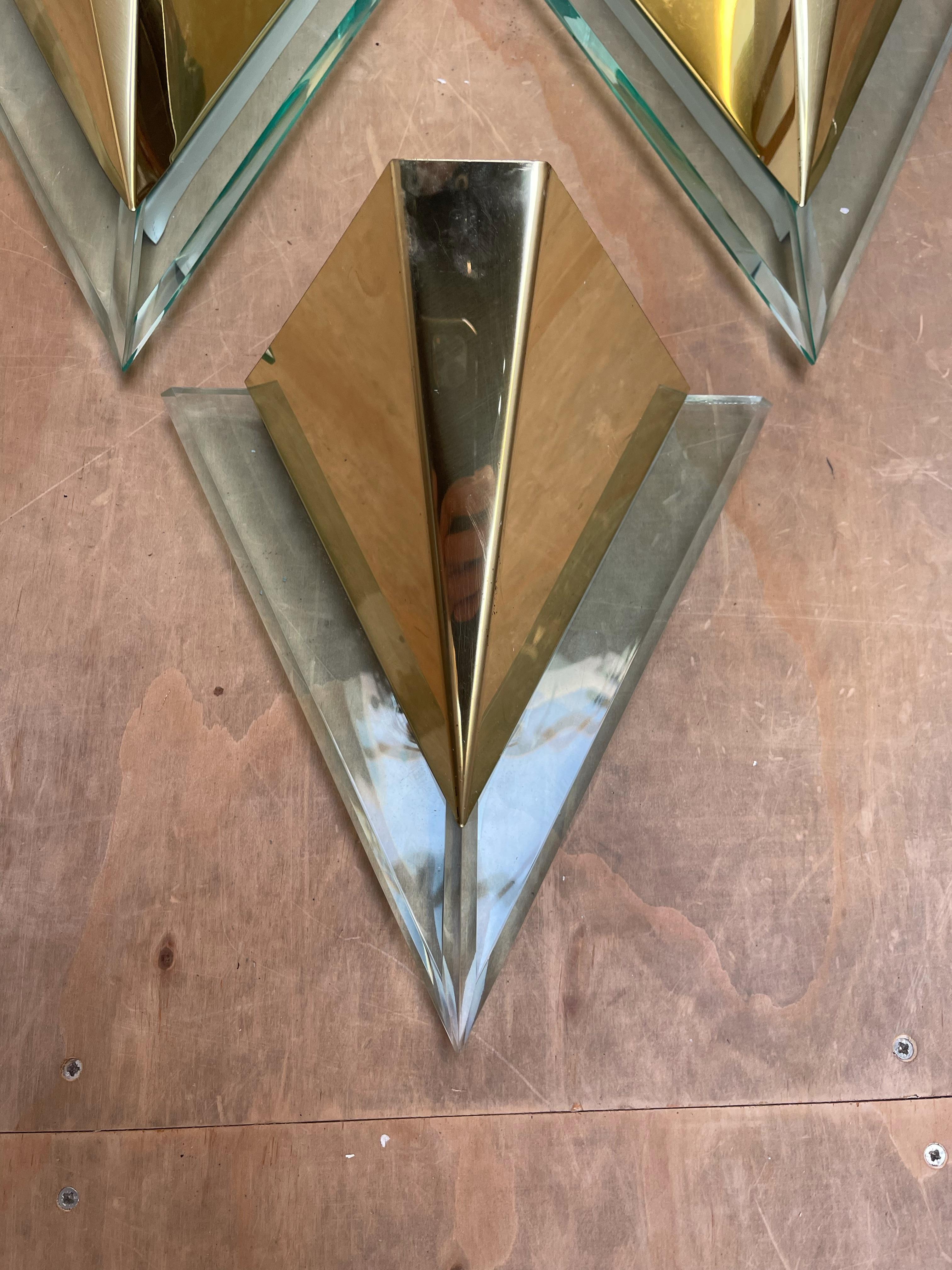 Rare Set or Group of Six Mid-Century Modern Era, Brass and Lucite Wall Sconces 5