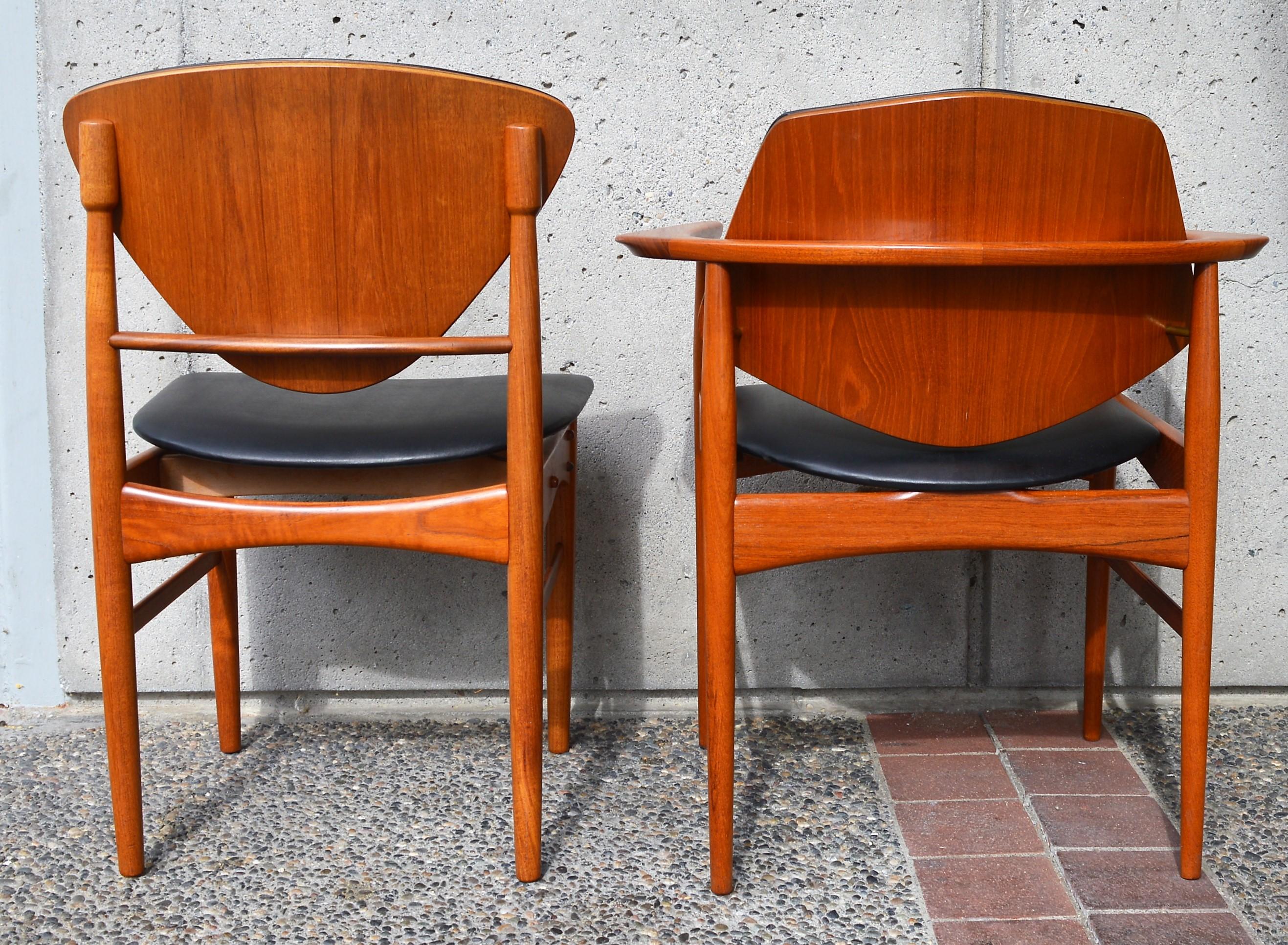 Mid-20th Century Rare Set Six Danish Modern Teak Dining Chairs, Arne Hovmand Olsen Black Leather