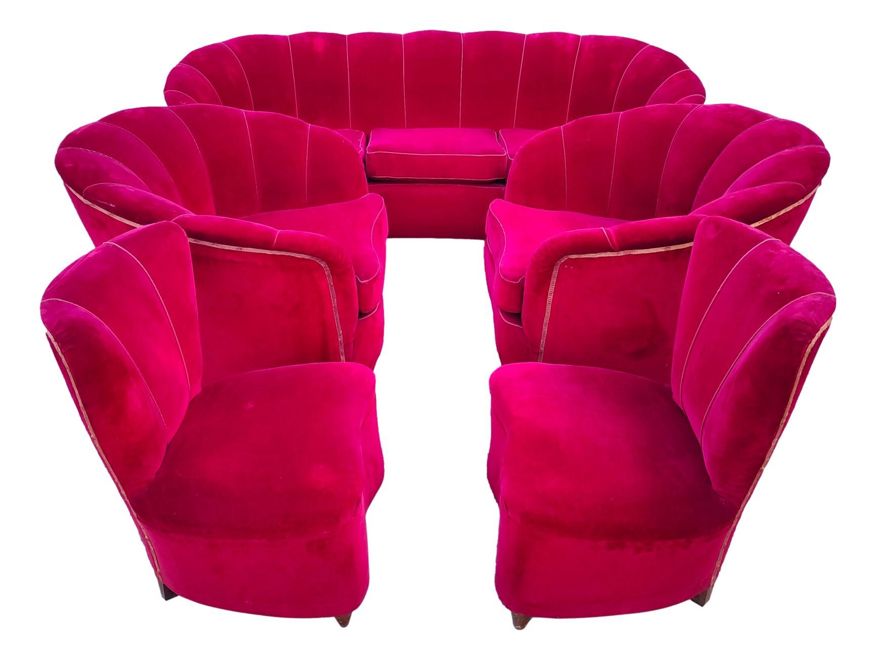 Rare Set Sofa and Four Armchairs Design Gio Ponti for Casa e Giardino, 1940 In Fair Condition For Sale In taranto, IT