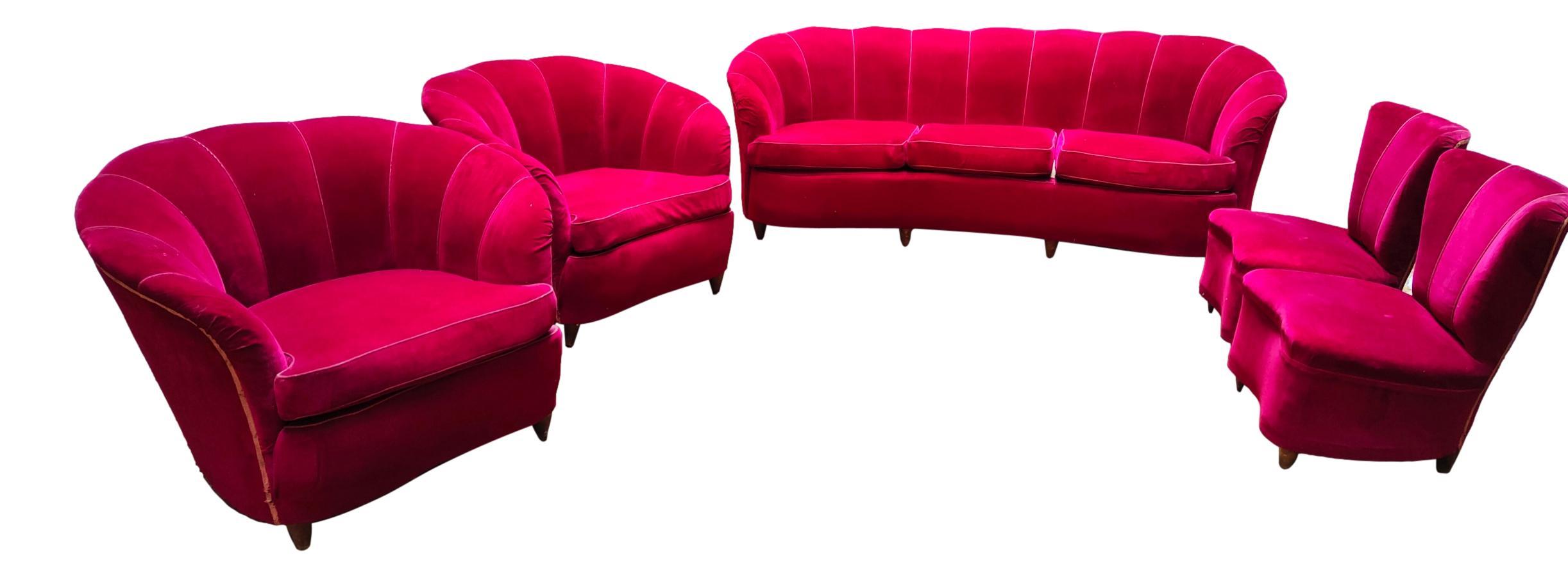 Rare Set Sofa and Four Armchairs Design Gio Ponti for Casa e Giardino, 1940 For Sale 1