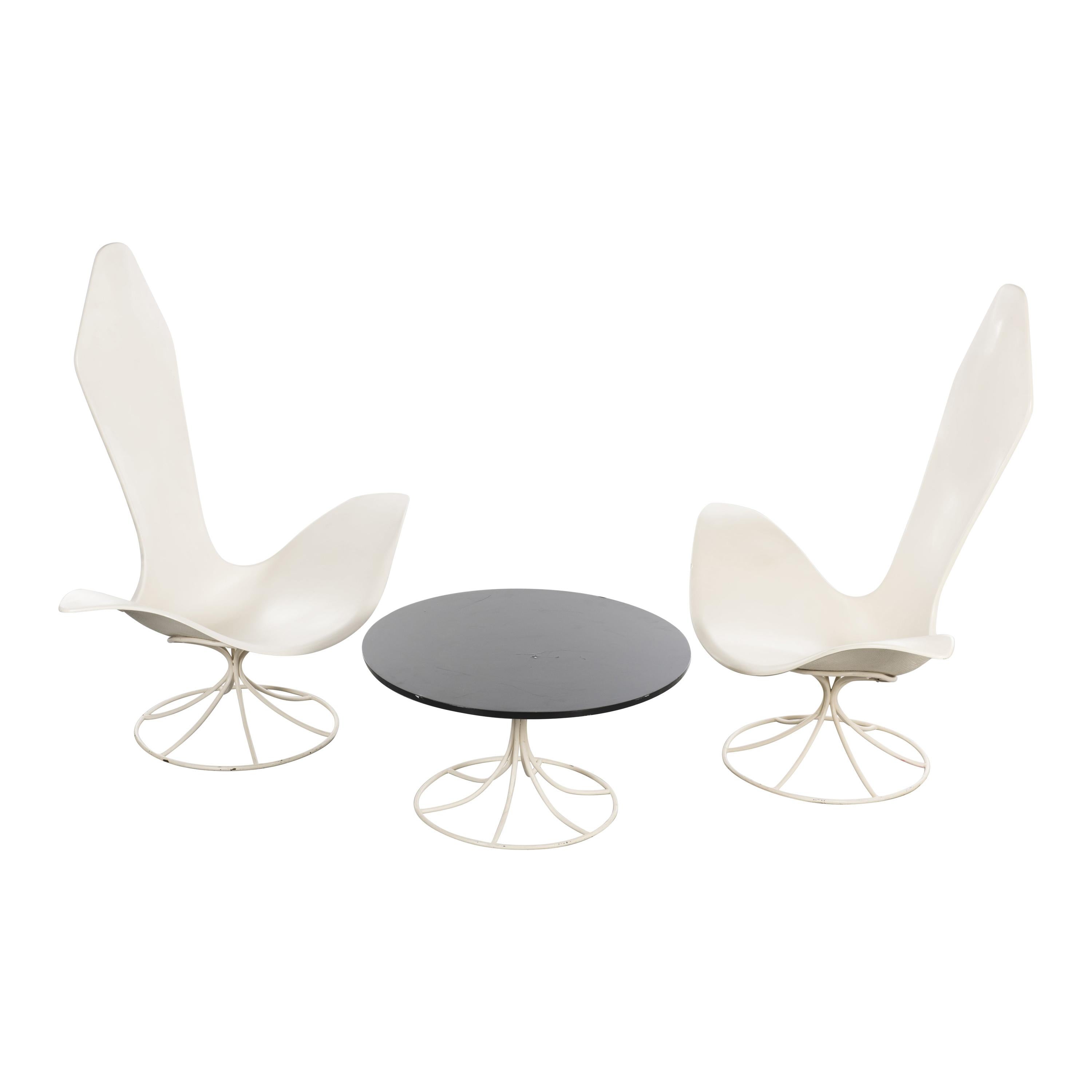 Rare Set Tulip Chairs and Coffee Table by Erwine and Estelle Laverne For Sale