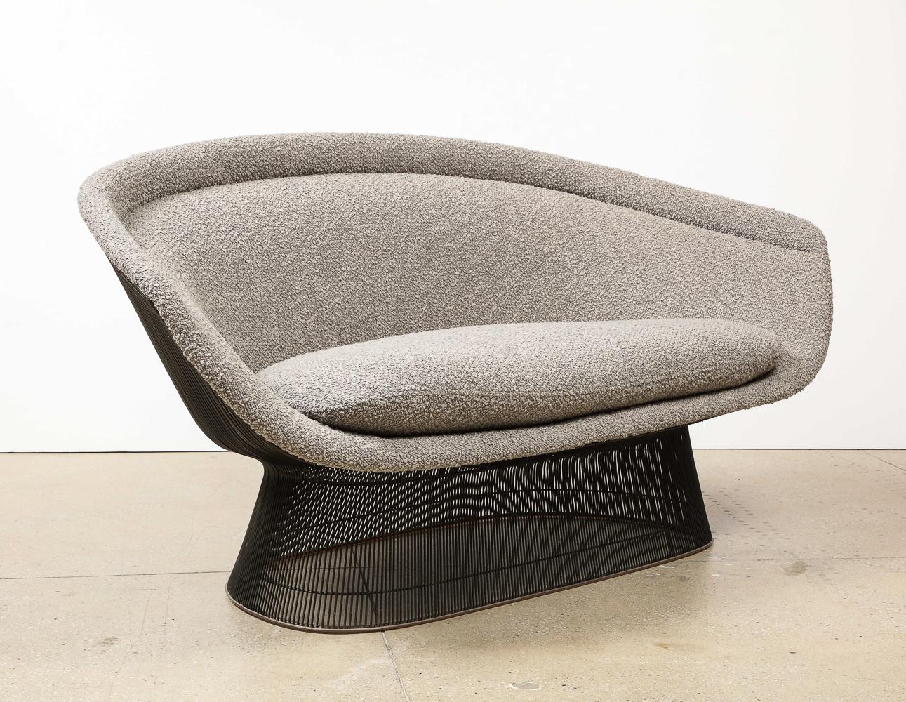 Bronze-plated steel, upholstery. Produced by Knoll. Rare bronze finish variant with new upholstery.