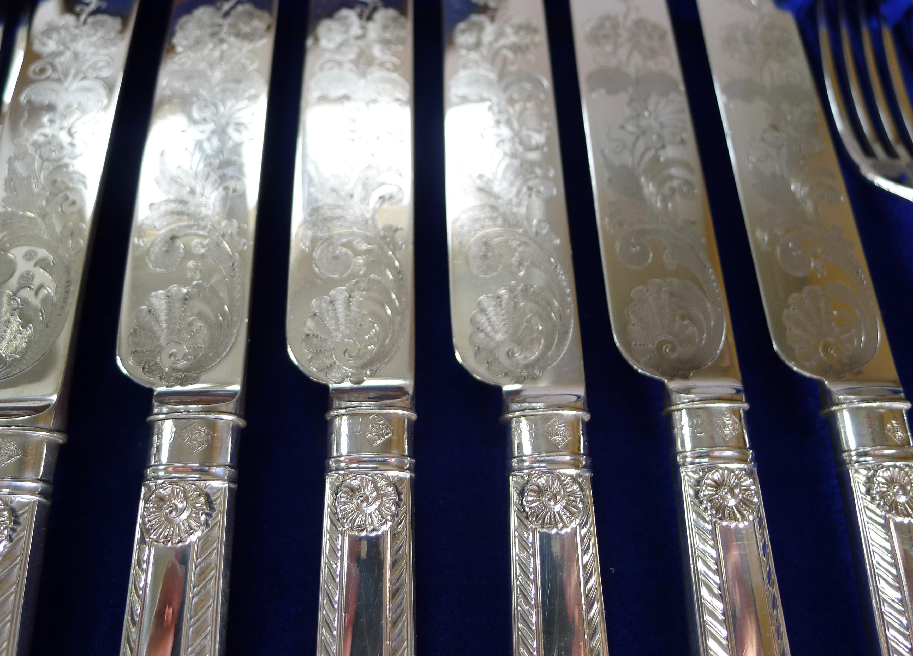 Victorian Rare Setting for 18, Fruit / Desert Knives and Forks, c.1860 For Sale