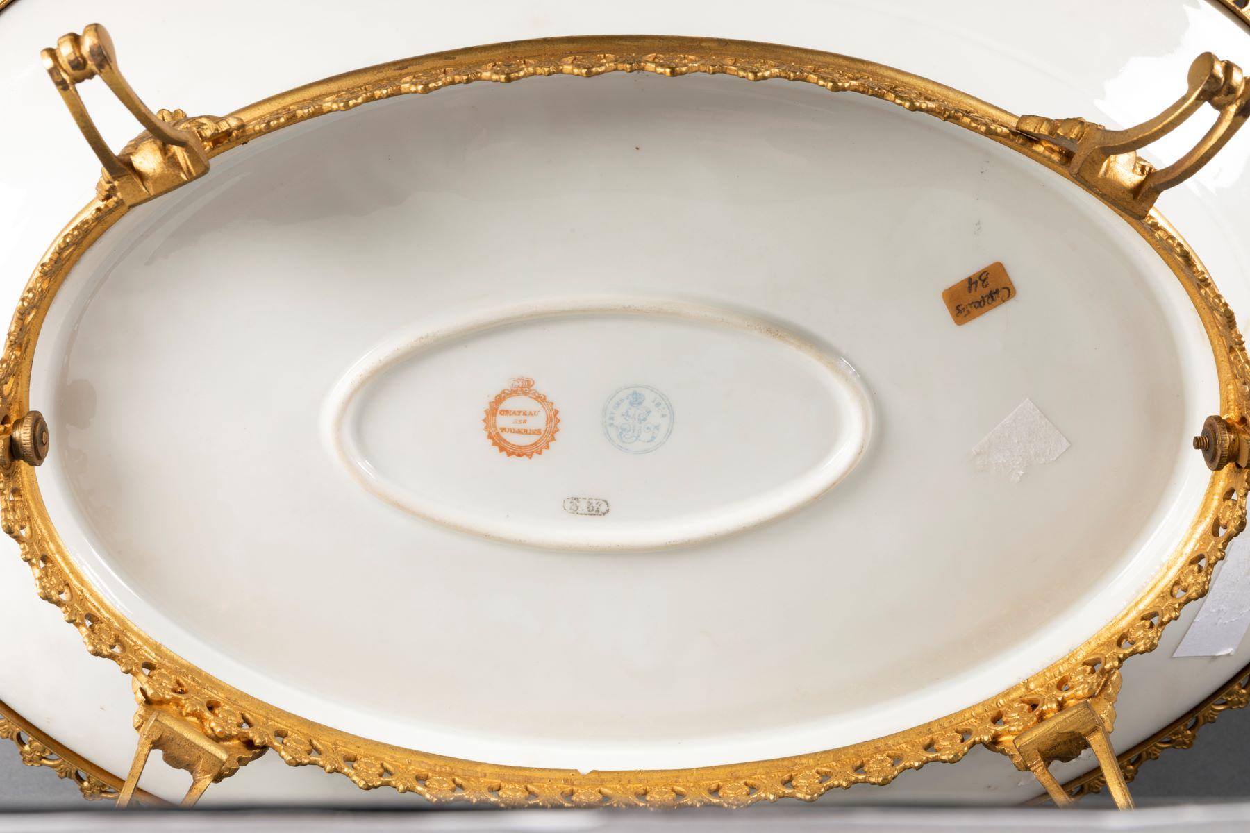 Porcelain Rare Sevres, Gilded Bronze Dish, Gallant Scene, Chateau des Tuileries circa 1840 For Sale